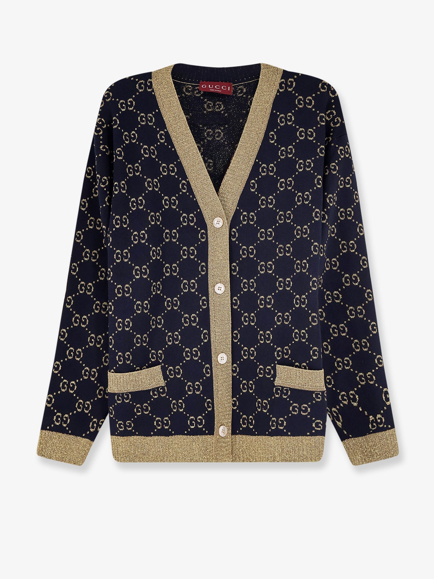 Gucci Cotton Blend Cardigan With All-over Gg Logo
