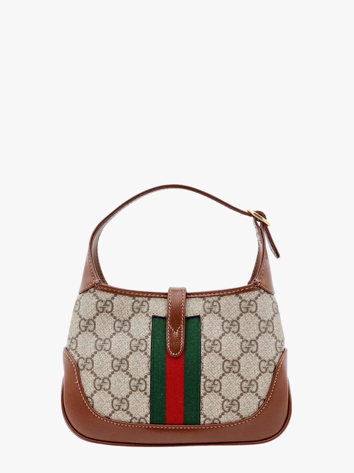 Gucci Gg Supreme Fabric And Leather Shoulder Bag With Iconic Web Band