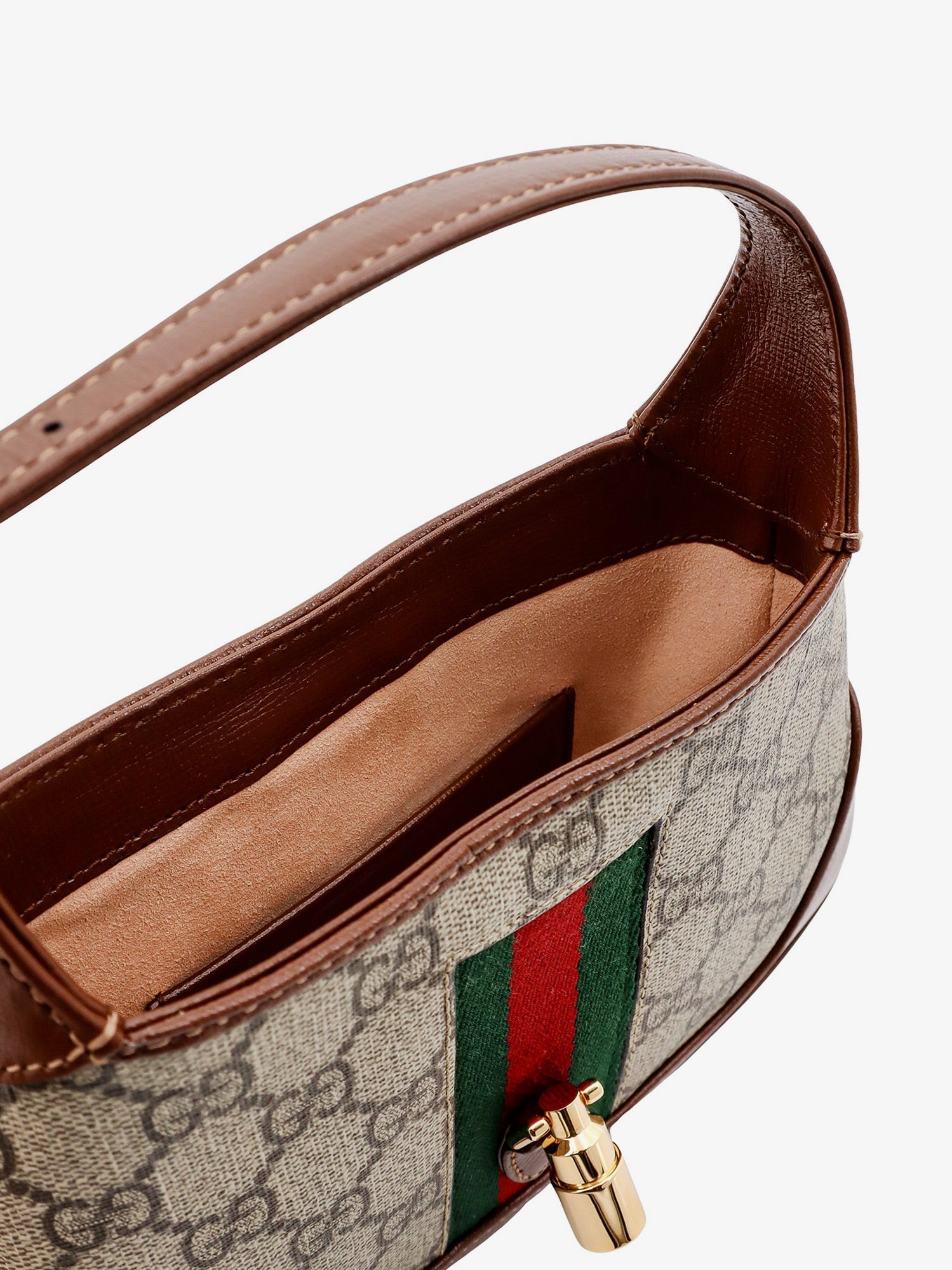 Gucci Gg Supreme Fabric And Leather Shoulder Bag With Iconic Web Band