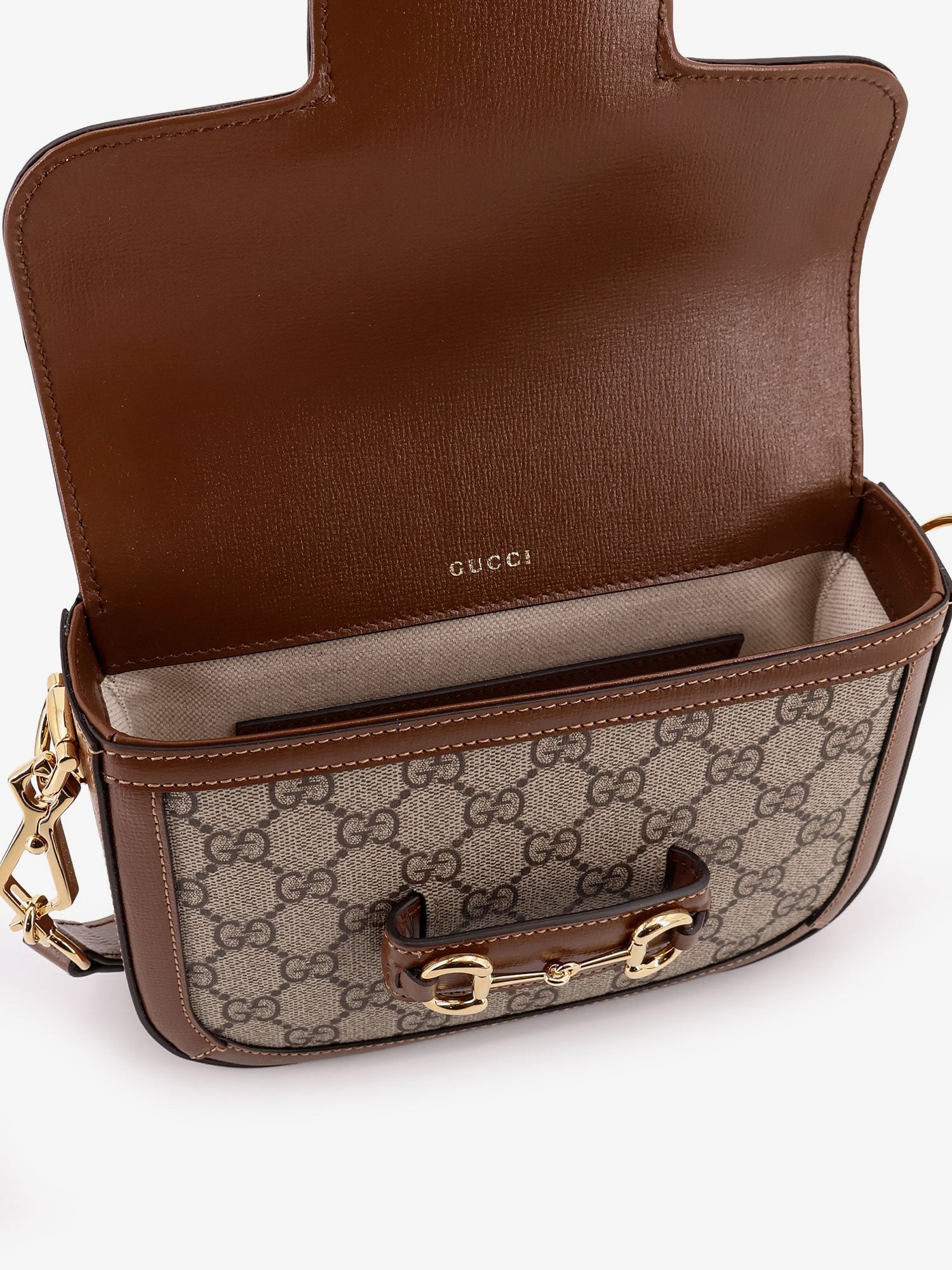 Gucci Coated Canvas Gucci Horsebit 1955 Crossbody Bag With Gg Supreme Motif