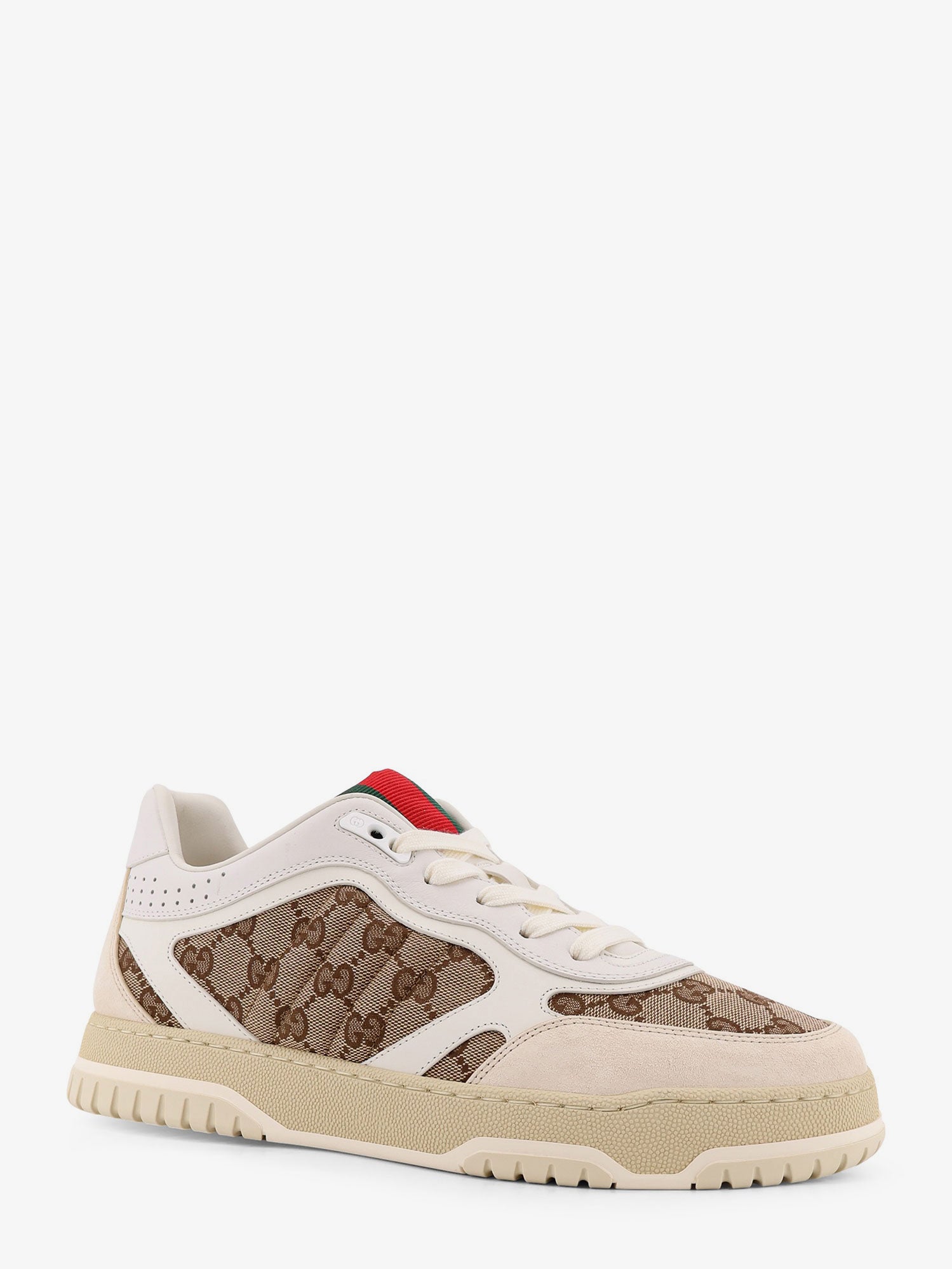 Gucci Leather And Suede Low-top Re-web Sneakers With Gg Supreme Fabric Inserts