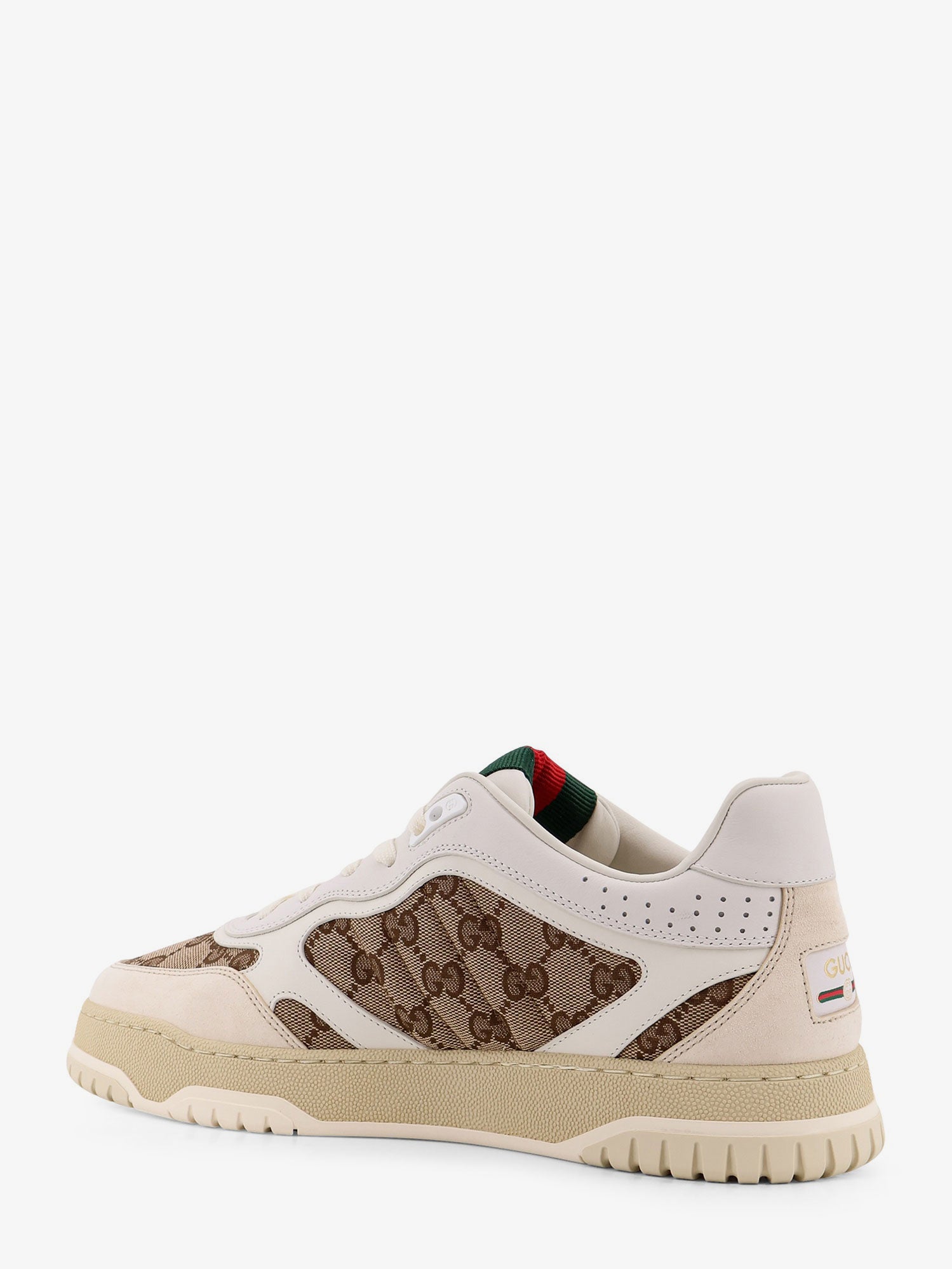 Gucci Leather And Suede Low-top Re-web Sneakers With Gg Supreme Fabric Inserts