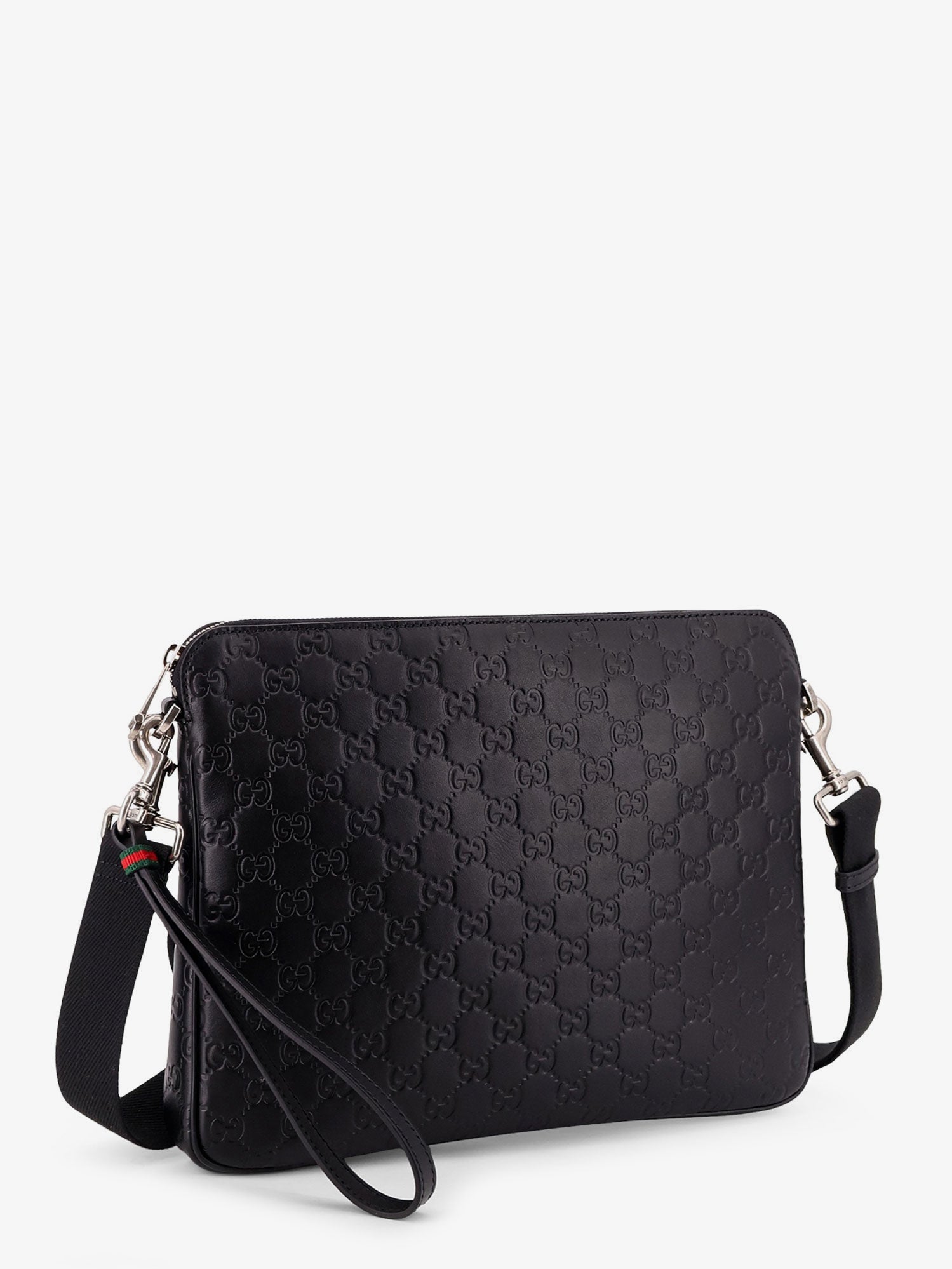 Gucci Leather Gg Emblem Crossbody Bag With Embossed Gg Motif