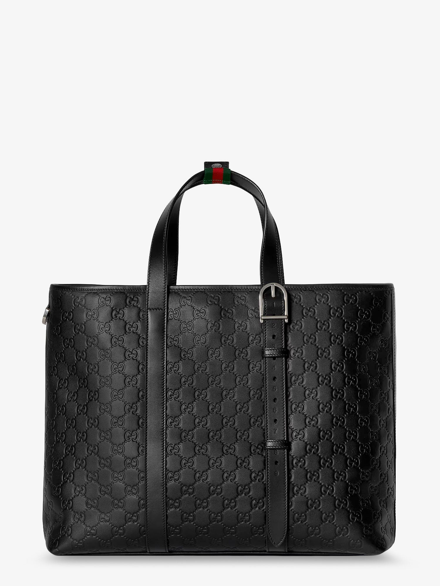 Gucci Gg Emblem Leather Shopping Bag With Embossed Gg Motif