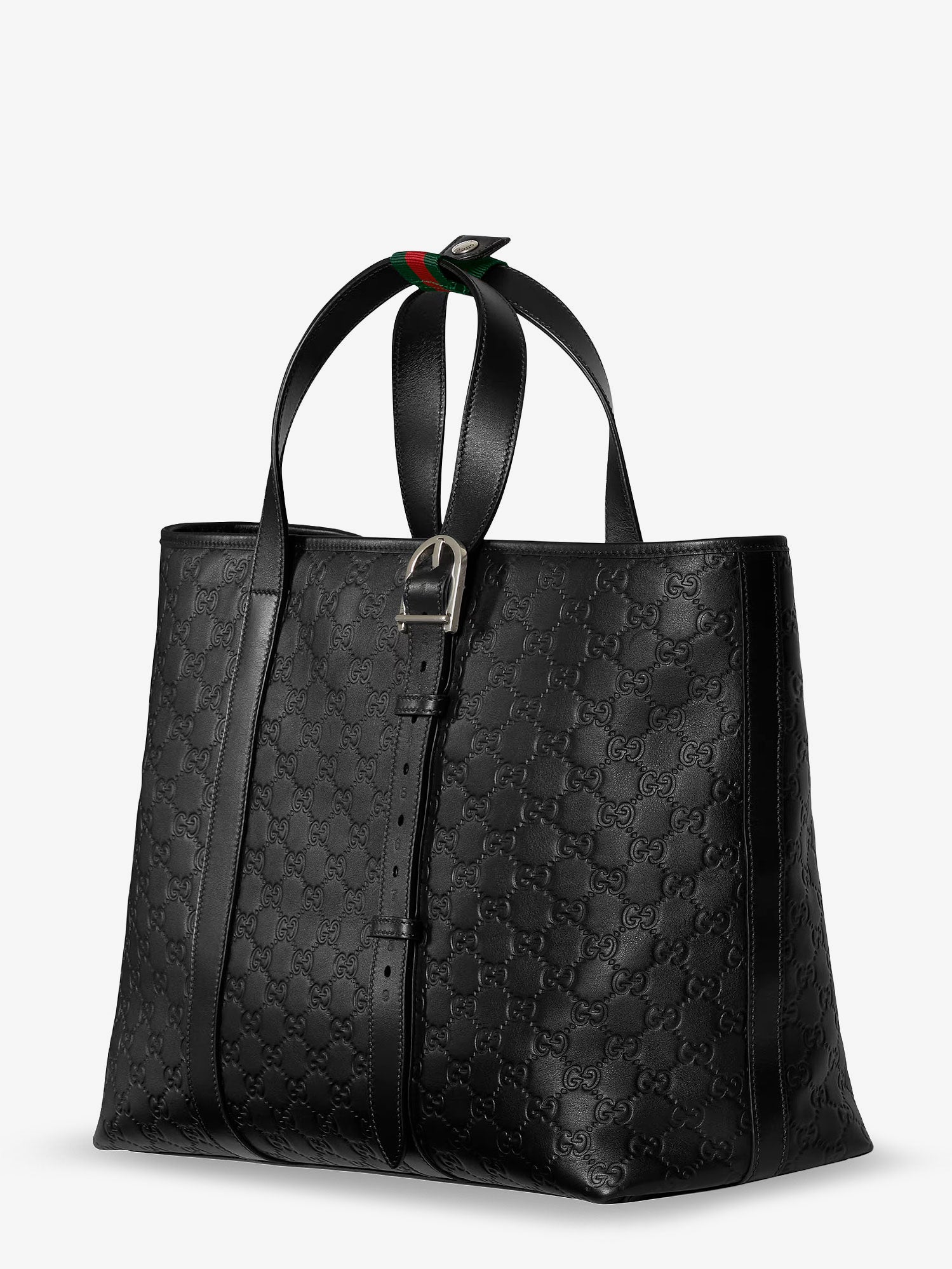 Gucci Gg Emblem Leather Shopping Bag With Embossed Gg Motif