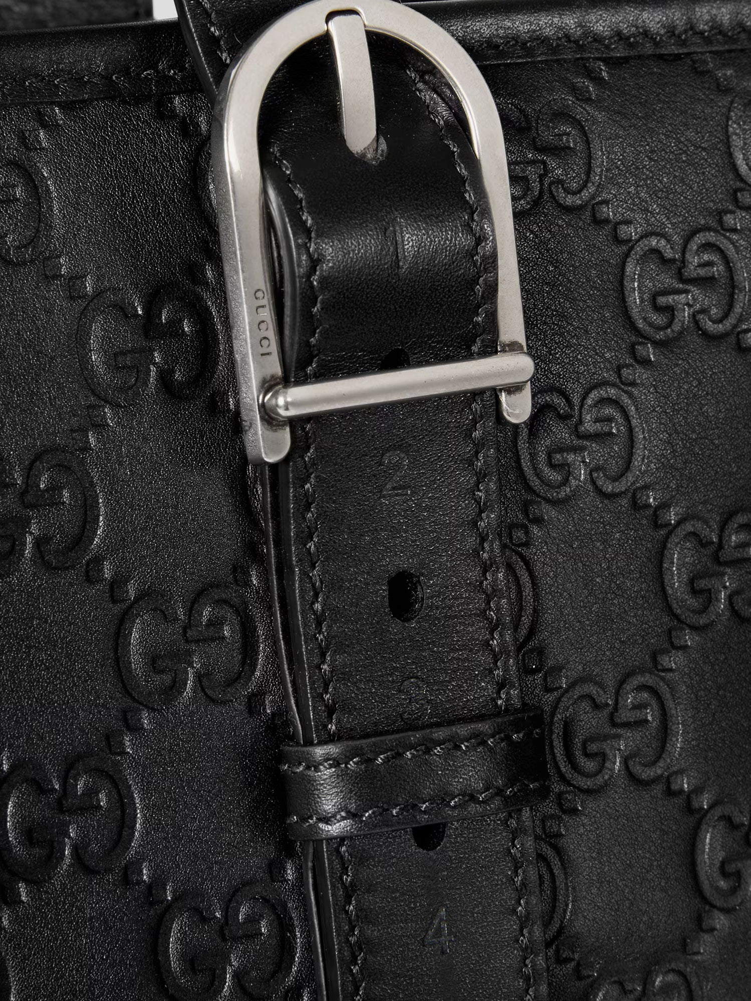 Gucci Gg Emblem Leather Shopping Bag With Embossed Gg Motif