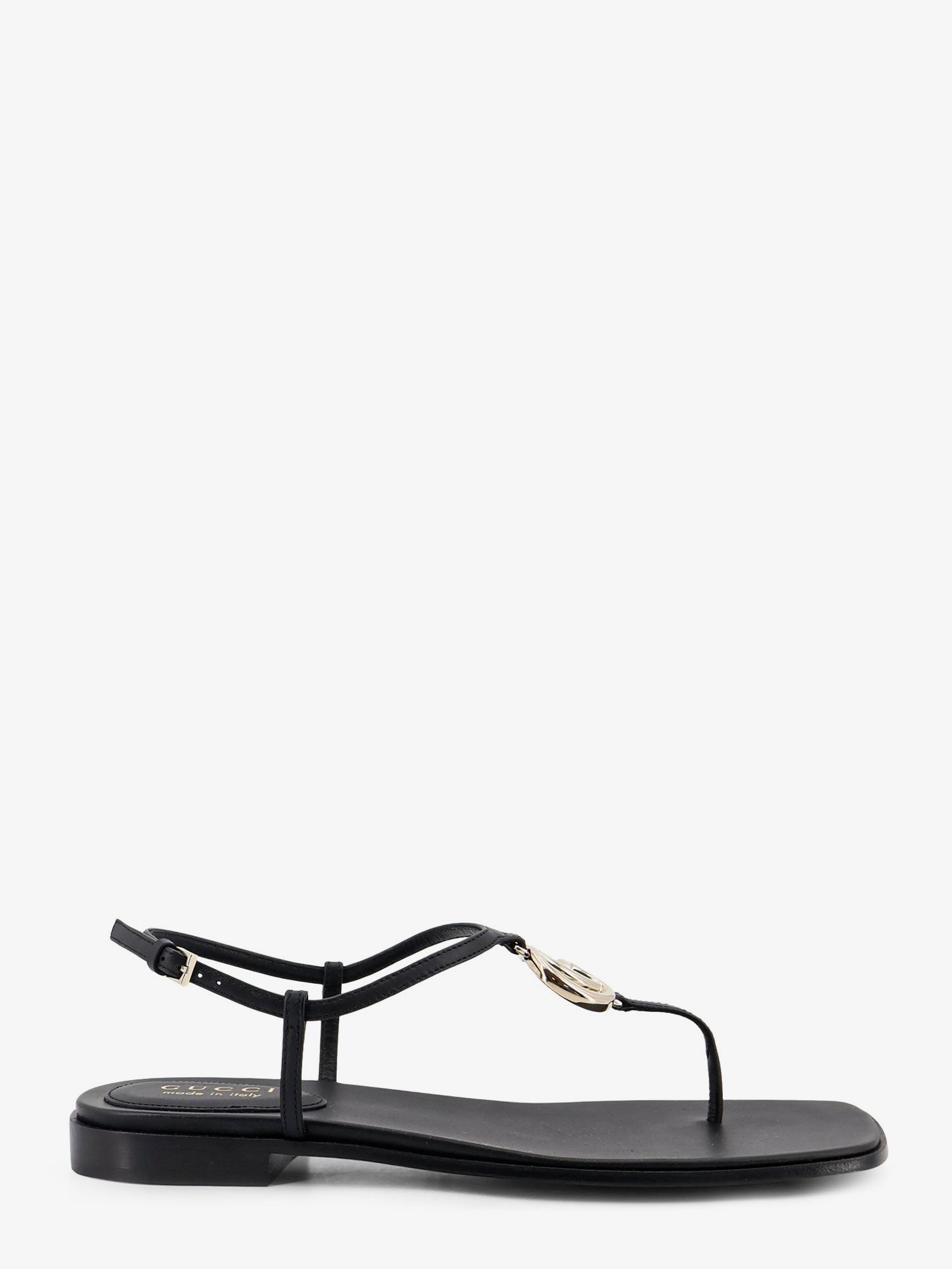 Gucci Lifford Leather Sandals With Metal Gg Logo