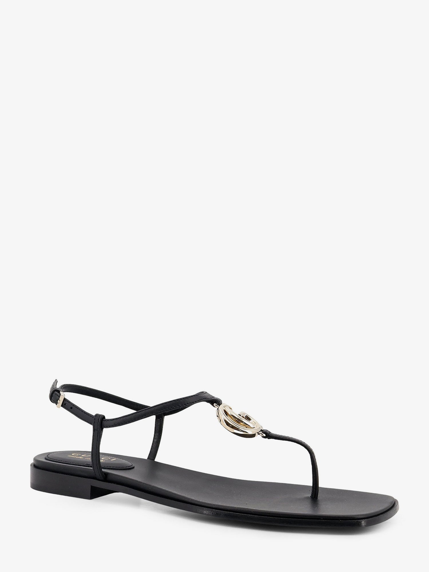 Gucci Lifford Leather Sandals With Metal Gg Logo