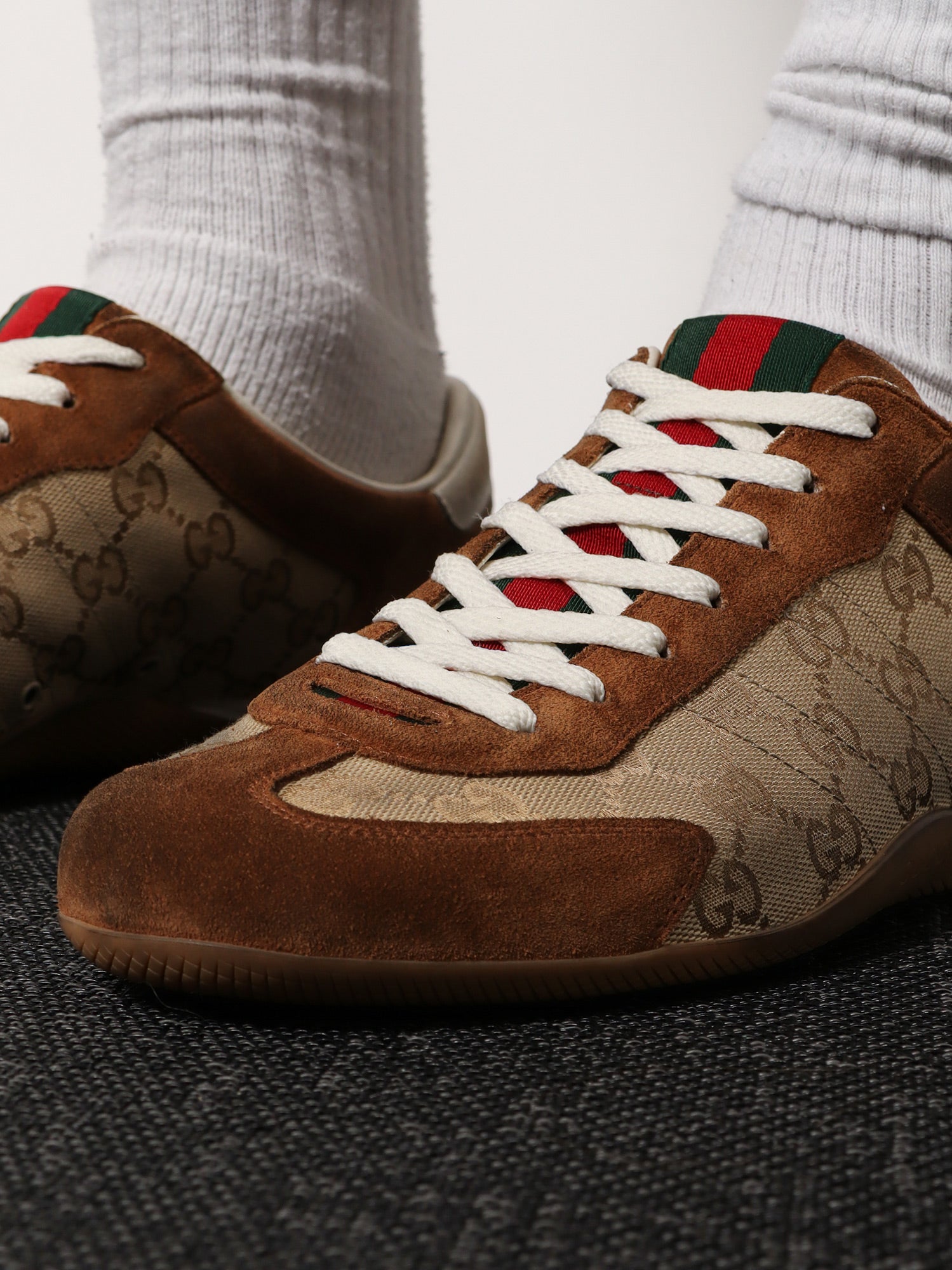 Gucci Gucci Shift Suede Sneakers With Gg Supreme Fabric Inserts