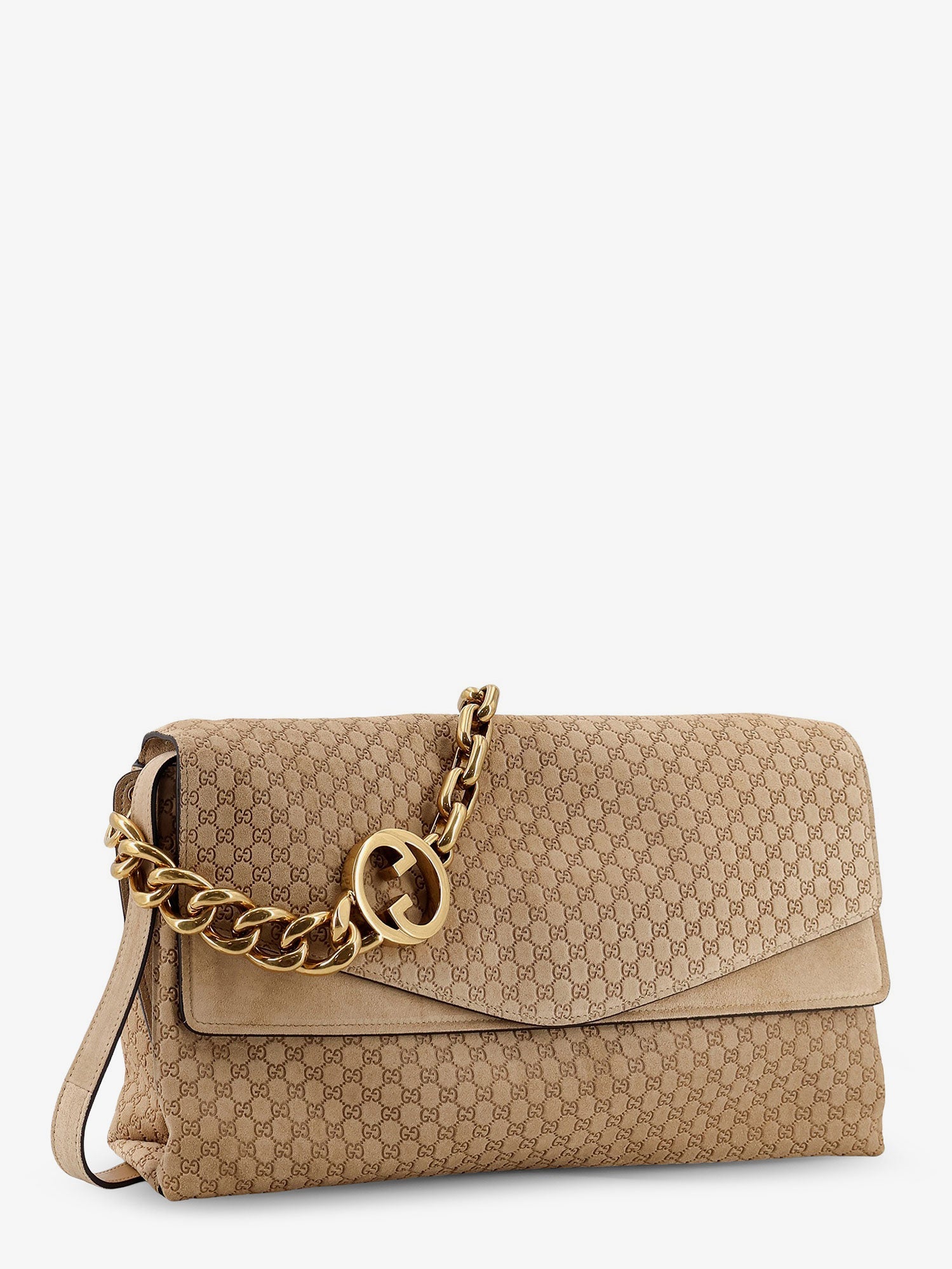 Gucci Suede And Gg Canvas Shoulder Bag