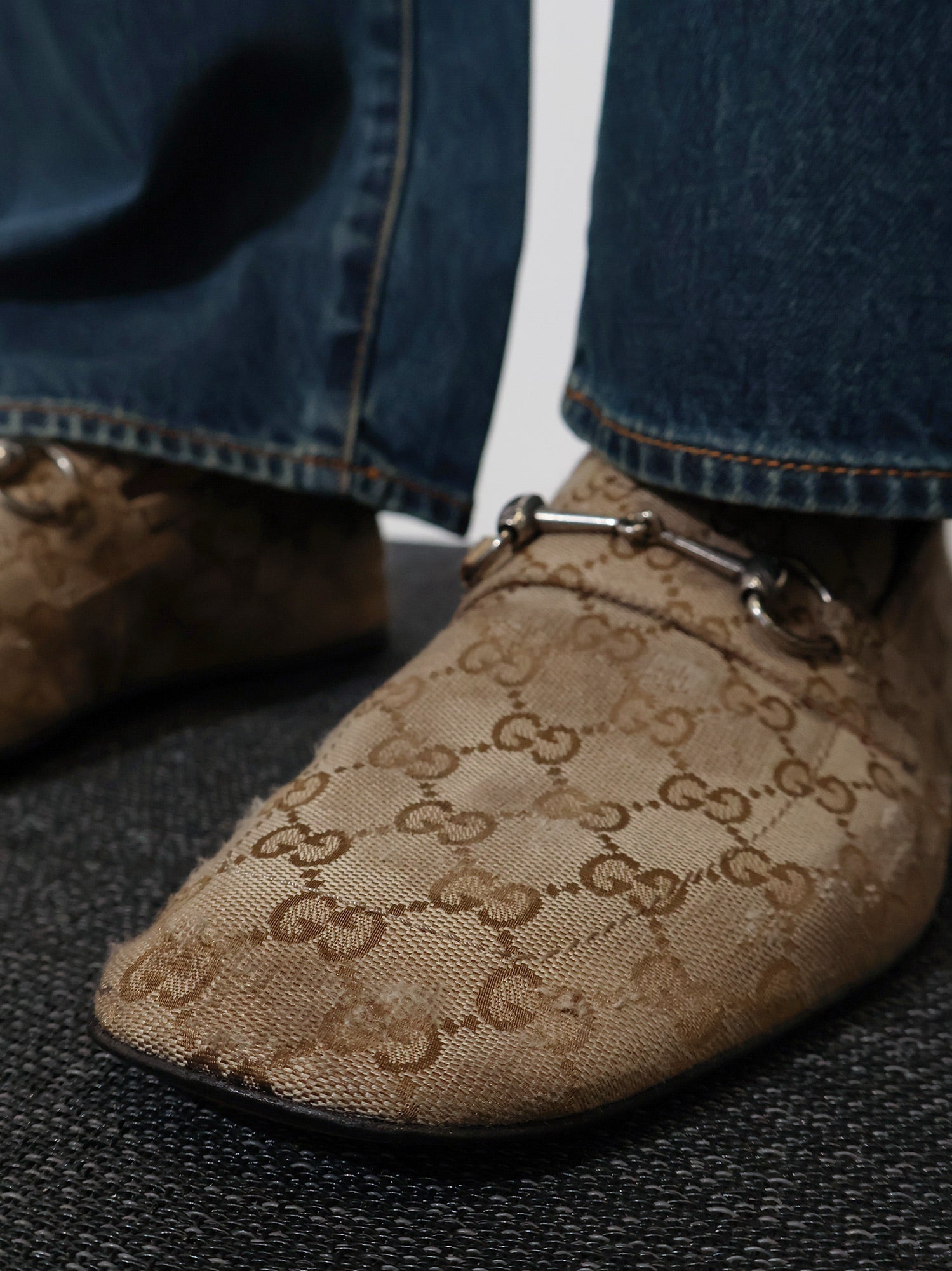 Gucci Vintage-effect Gg Fabric Loafers