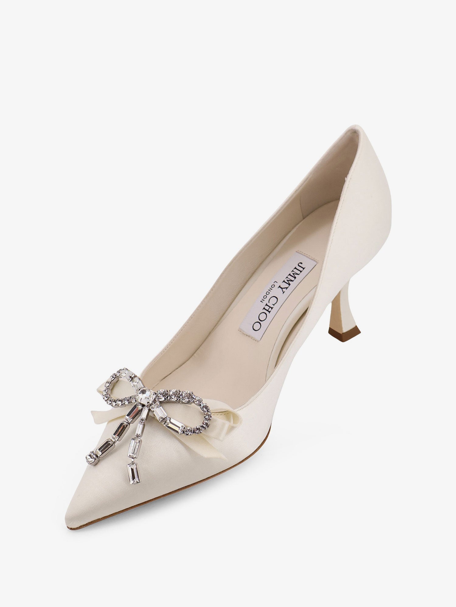Jimmy Choo Auria Satin Pumps With Crystal Bow Detail