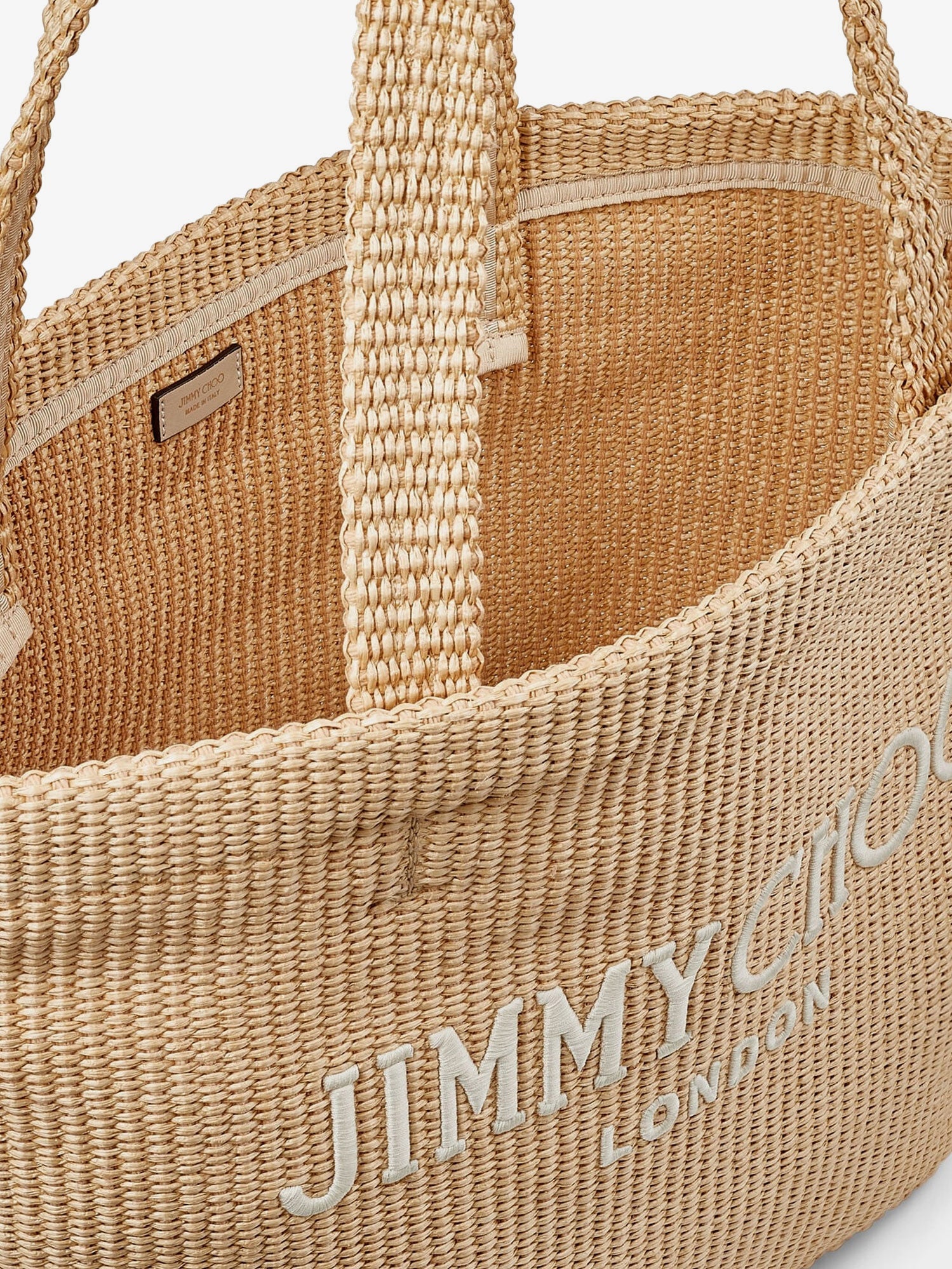 Jimmy Choo Raffia Shopping Bag With Lettering Logo On The Front