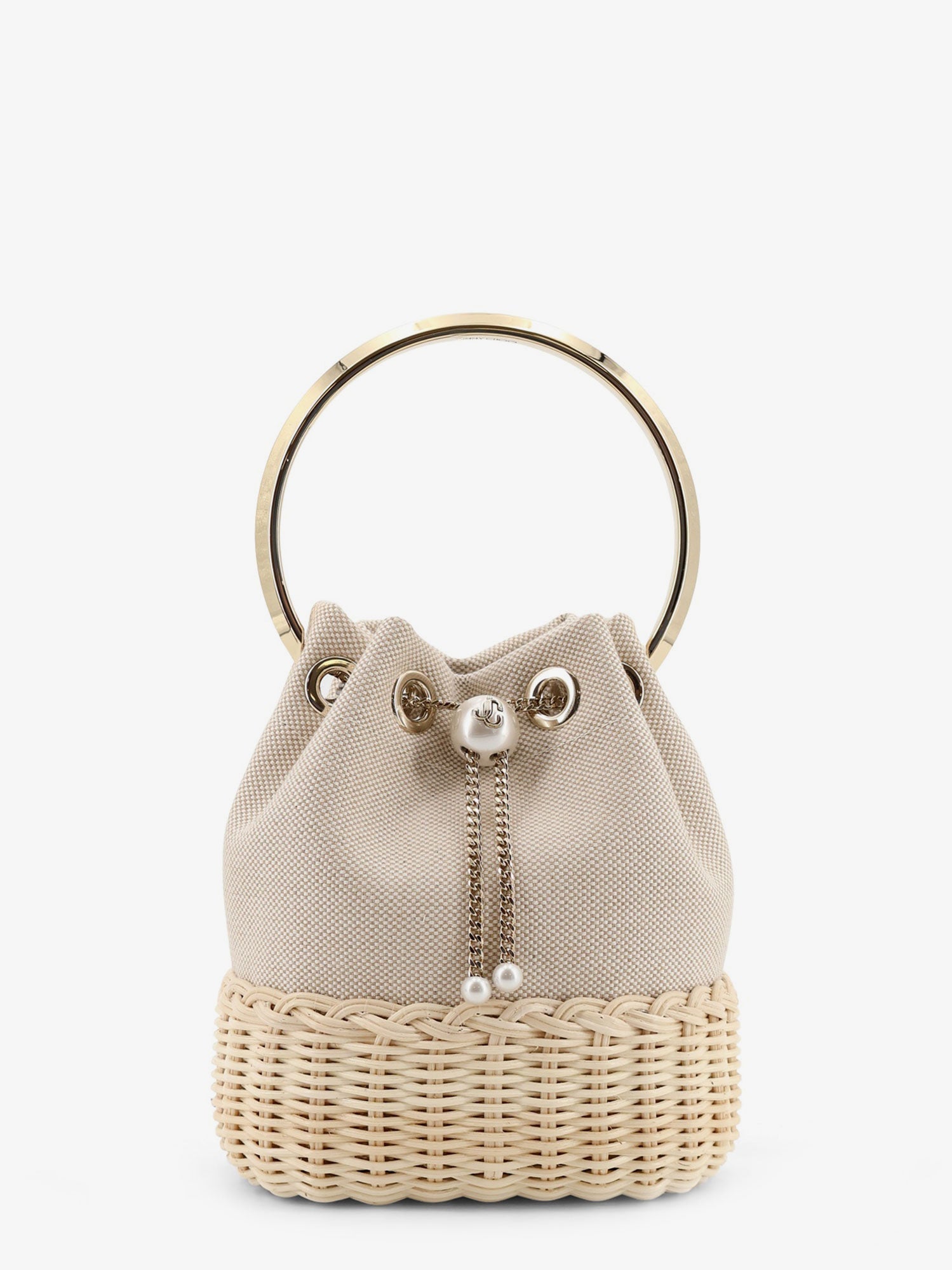 Jimmy Choo Bon Bon Raffia And Canvas Bucket Bag