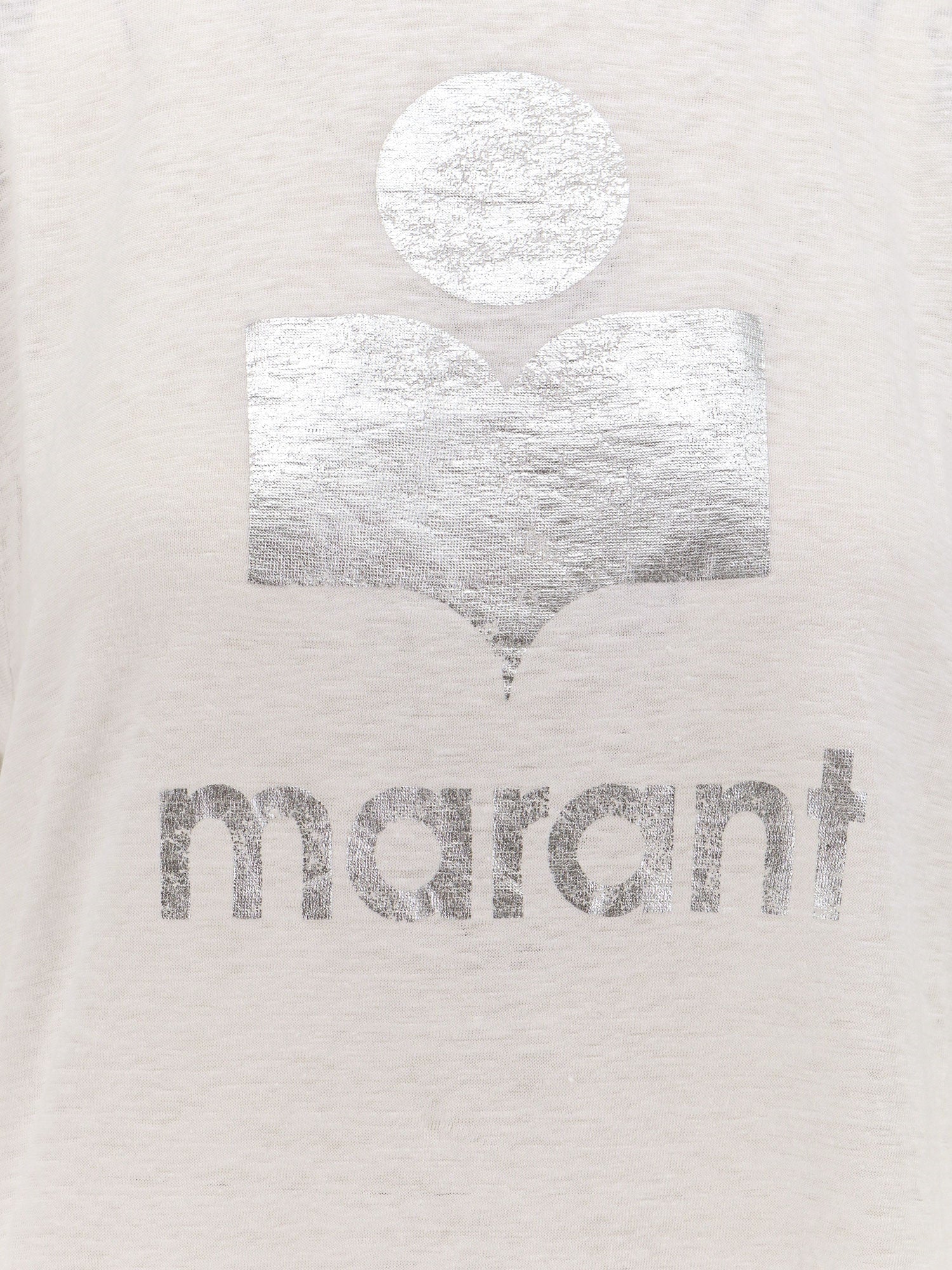 Marant Etoile Linen T-shirt With Laminated Logo On The Front