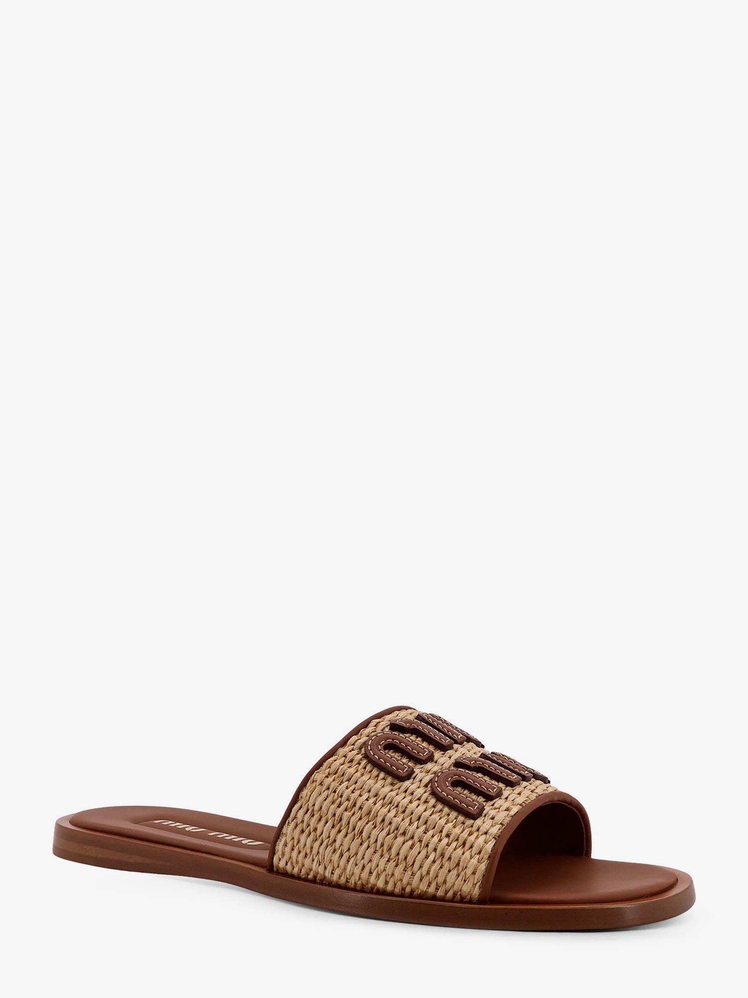 Miu Miu Raffia And Leather Sandals With Logo Lettering