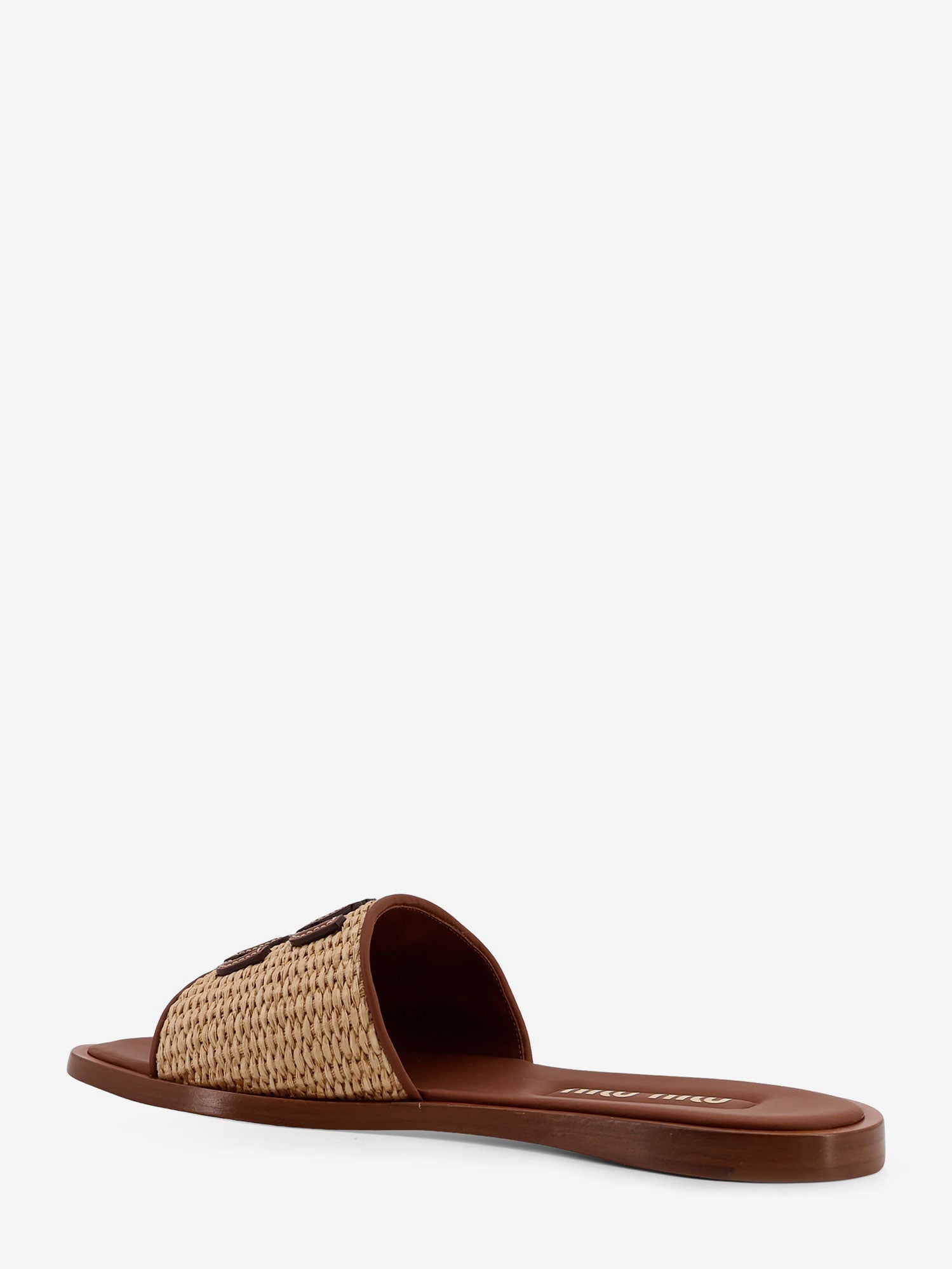 Miu Miu Raffia And Leather Sandals With Logo Lettering