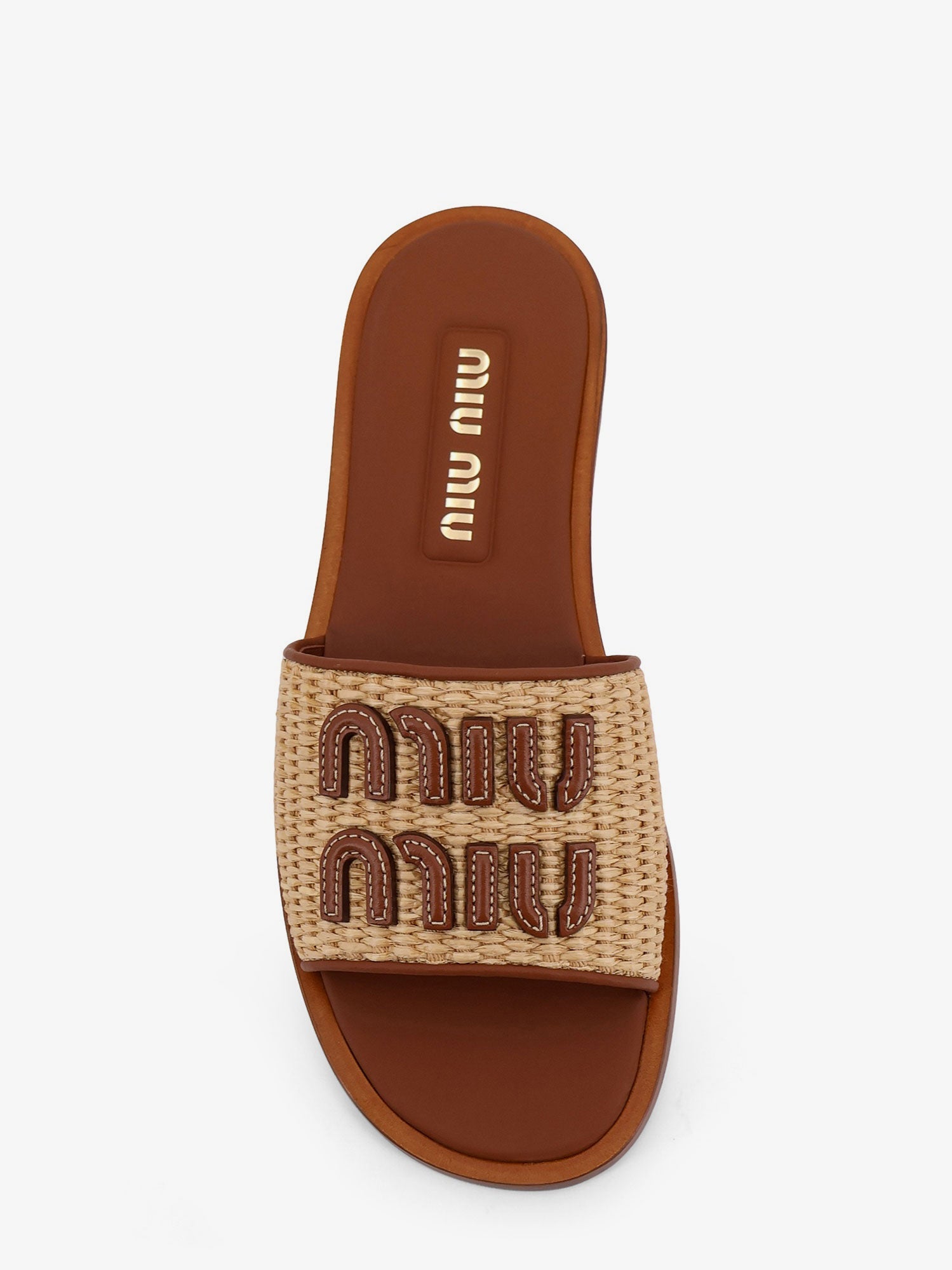 Miu Miu Raffia And Leather Sandals With Logo Lettering