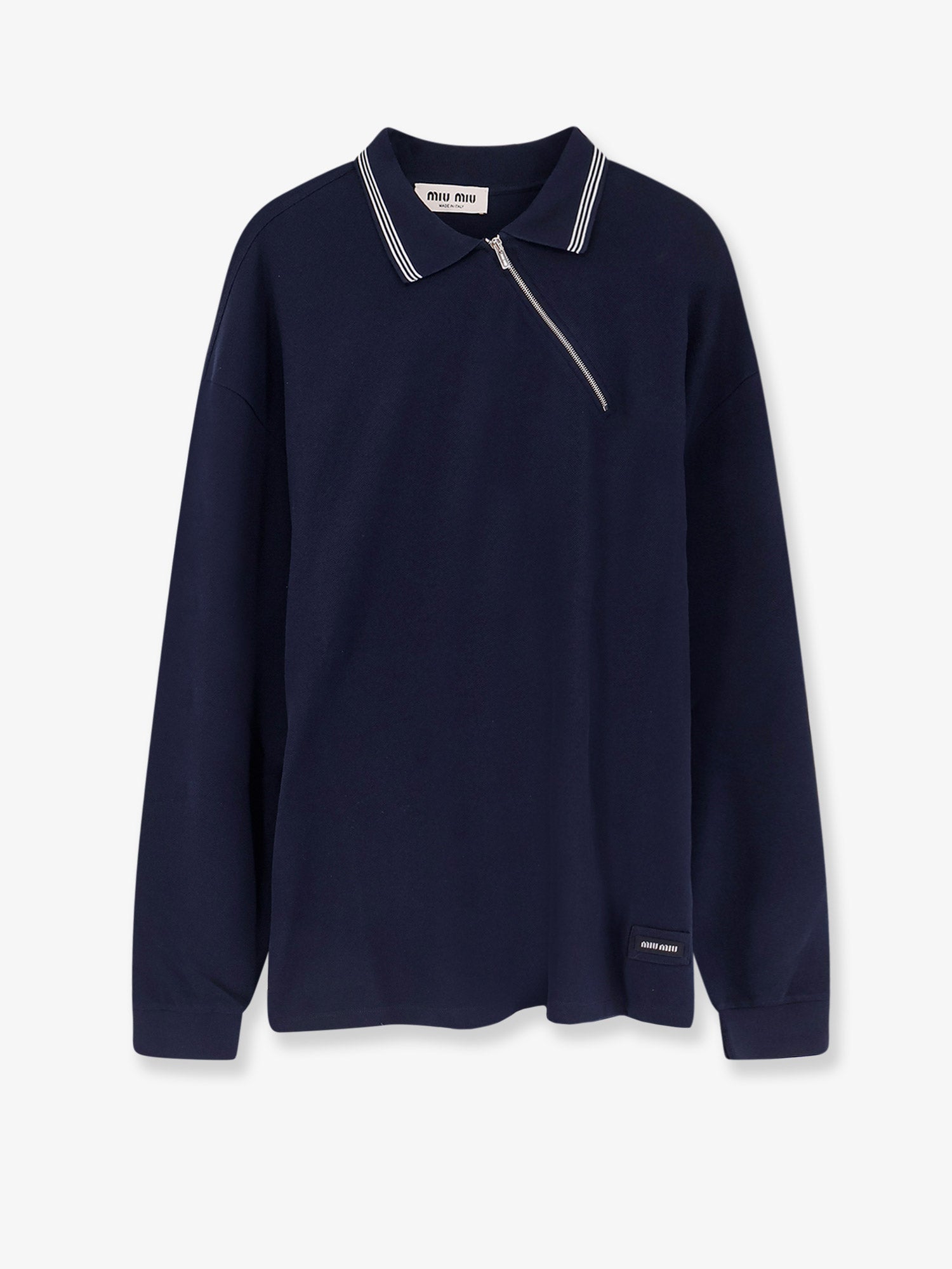 Miu Miu Cotton Polo Shirt With Asymmetric Metal Zip Detail