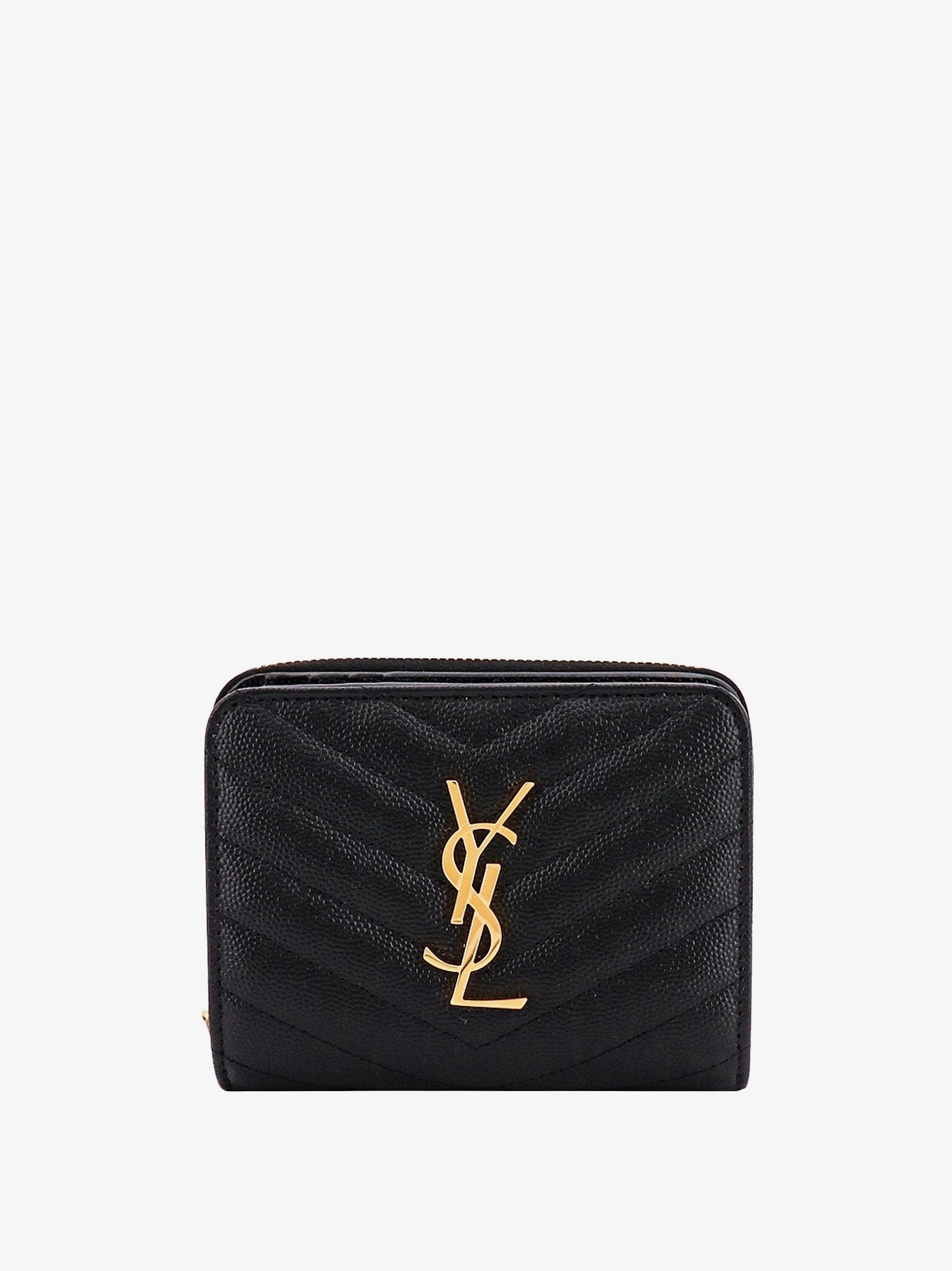 Saint Laurent Quilted Leather Wallet With Metal Cassandre Logo
