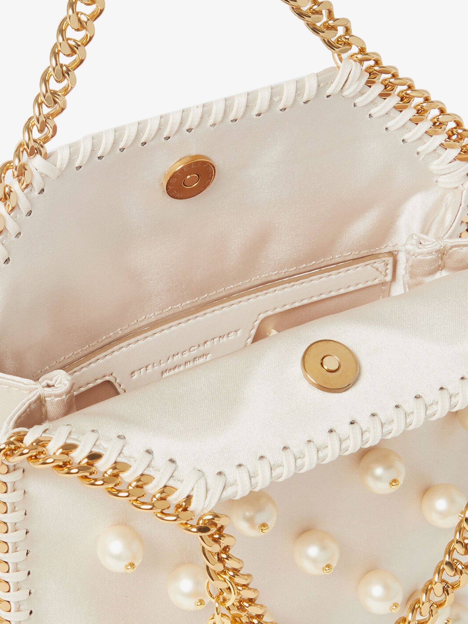 Stella Mccartney Falabella Satin Crossbody Bag With Vegan Pearl Detail