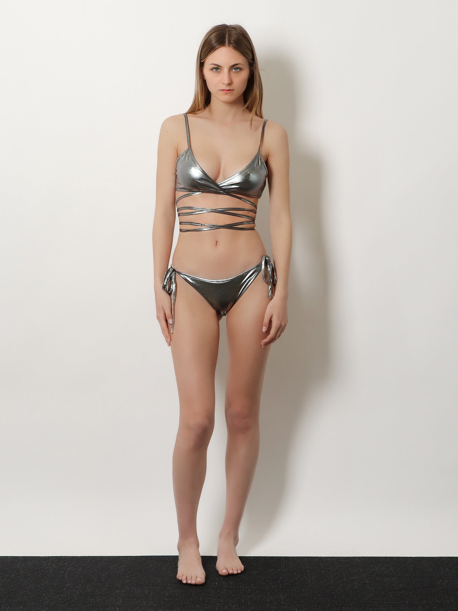 The Attico The Attico Il Primo Bagno Lycra Bikini With A Metallic Effect