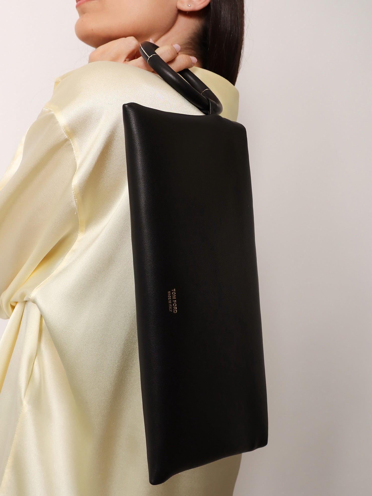 Tom Ford Aura Leather Clutch Bag With Lettering Logo On The Front