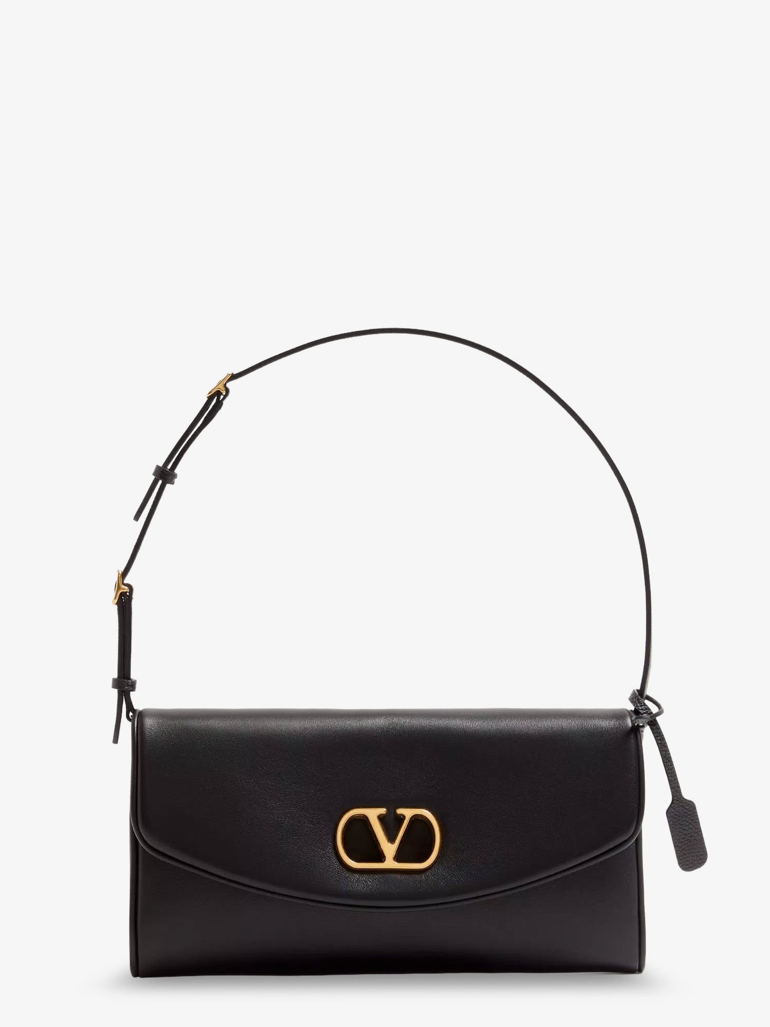 Valentino Devain Leather Shoulder Bag With Metal Vlogo Signature