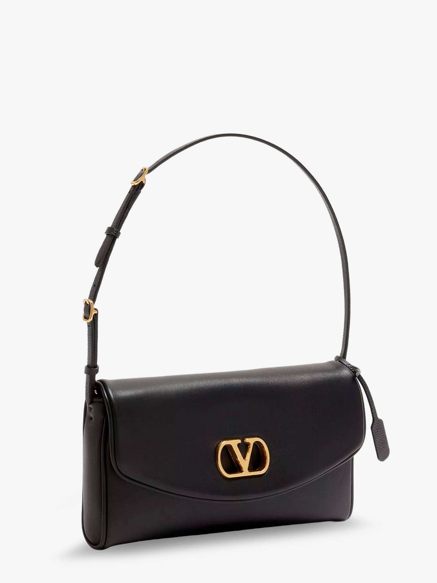 Valentino Devain Leather Shoulder Bag With Metal Vlogo Signature