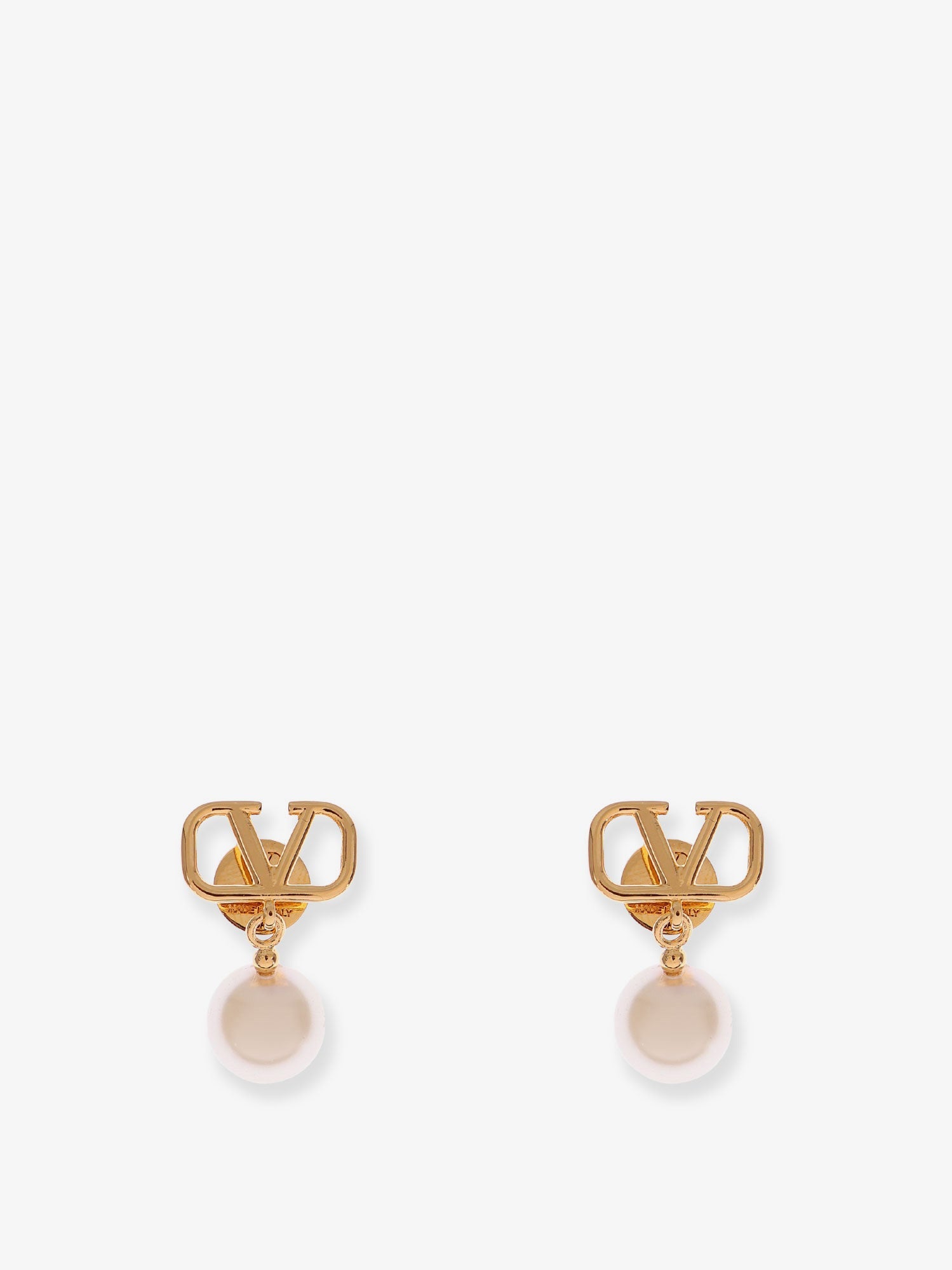 Valentino Vlogo Signature Metal Earrings With Pearl