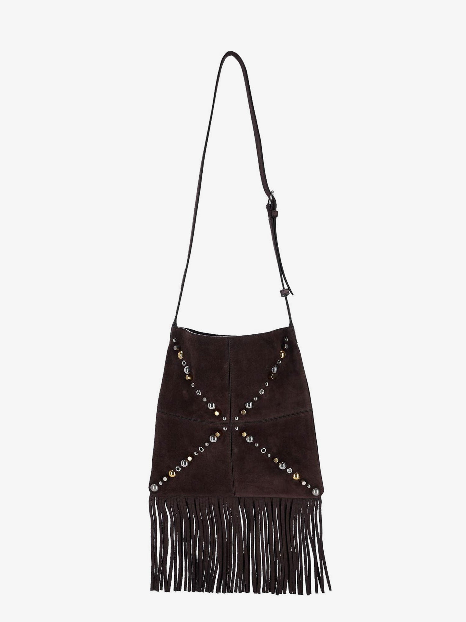 Valentino Suede Shoulder Bag With Fringes And Metal Details