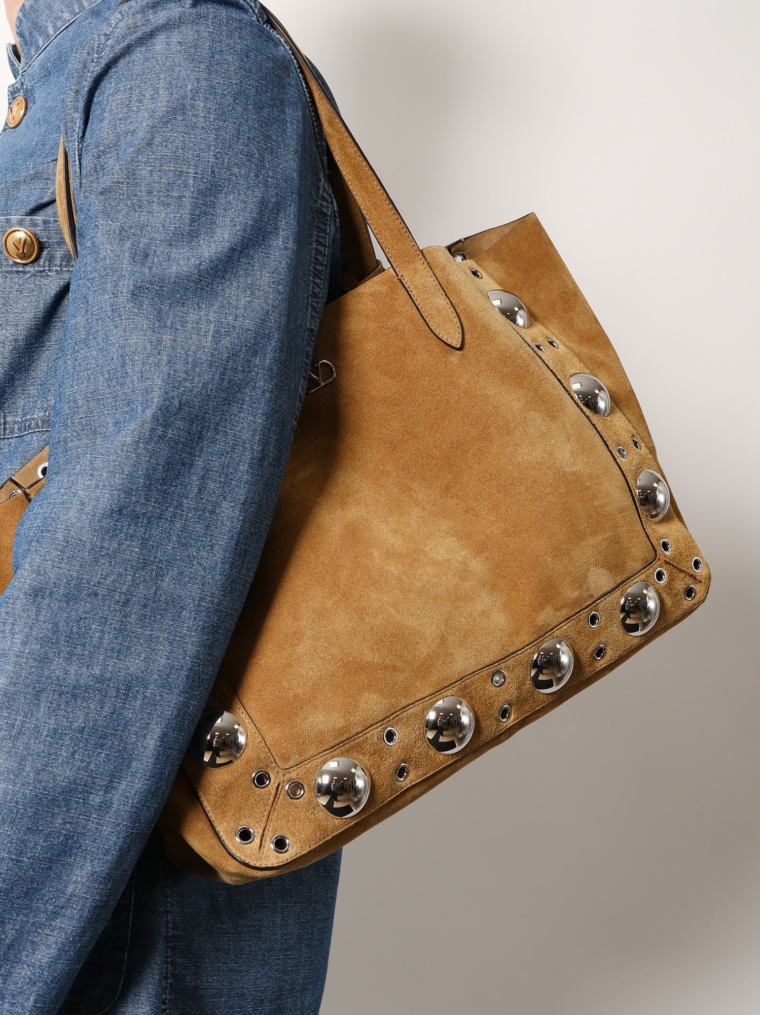 Valentino Suede Shopping Bag With Metal Logo