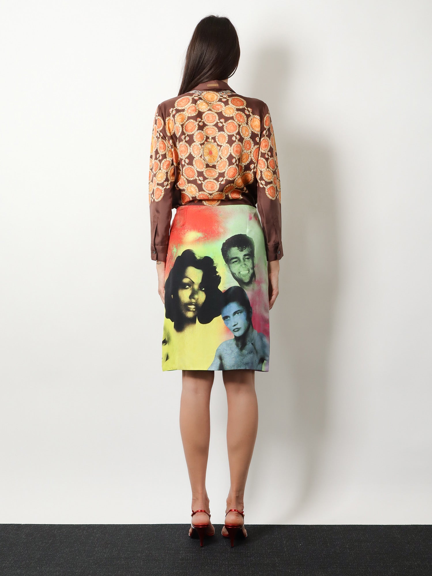 Versace Printed Silk Twill Midi Skirt