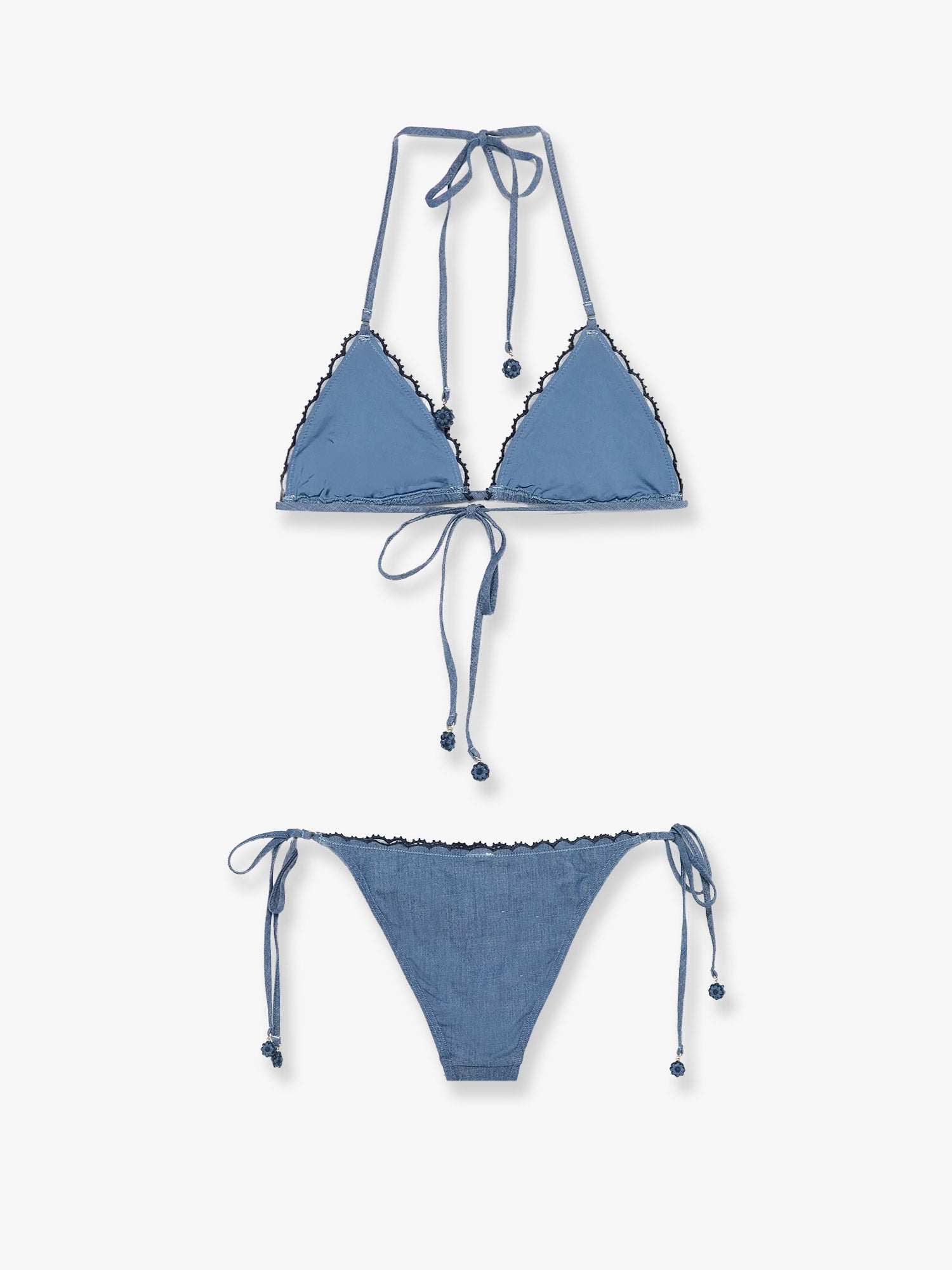 Zimmermann Aster Denim Bikini With All-over Embroidery
