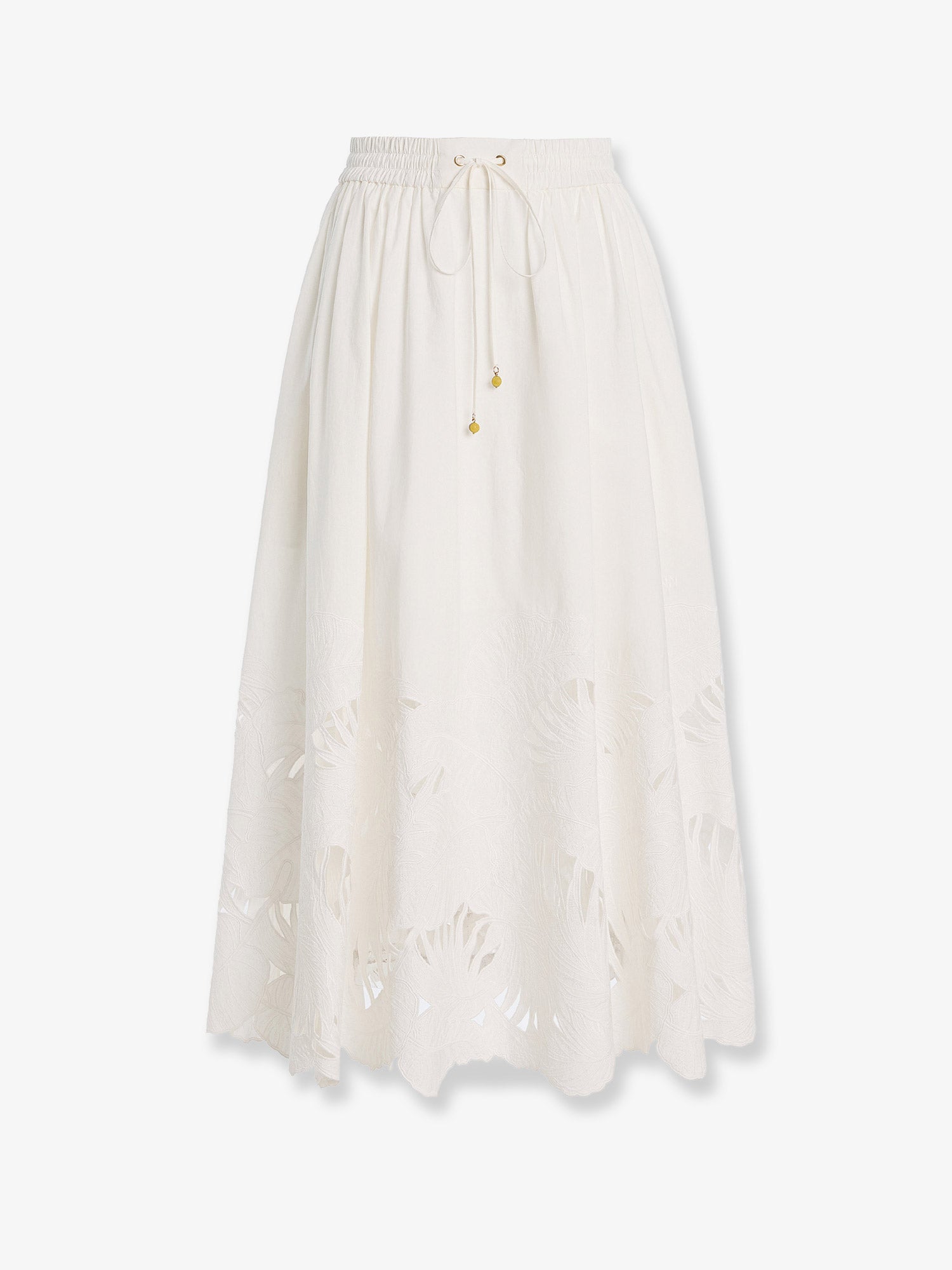 Zimmermann Mahon Cotton Skirt With Embroidered Detail On The Bottom