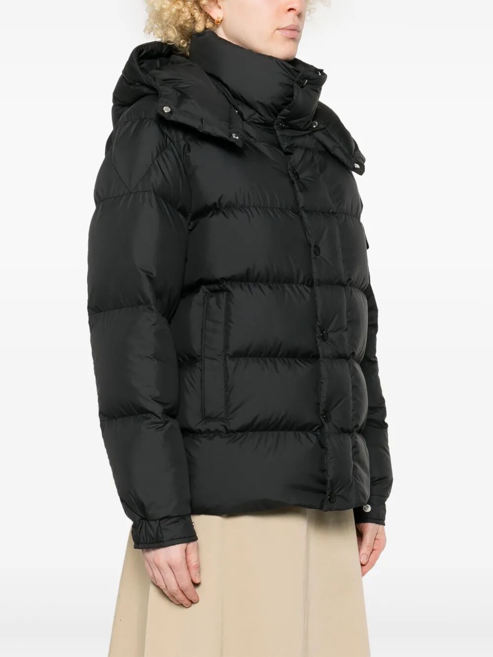 Moncler Long Little Down Jacket With Square Quilting And Hood