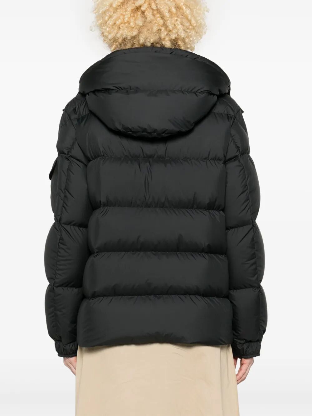 Moncler Long Little Down Jacket With Square Quilting And Hood