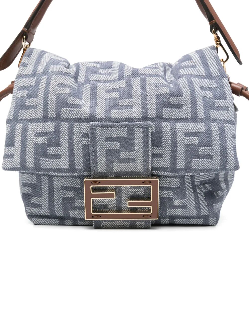 Fendi Denim-effect Ff Jacquard Mamma Baguette Small Bag