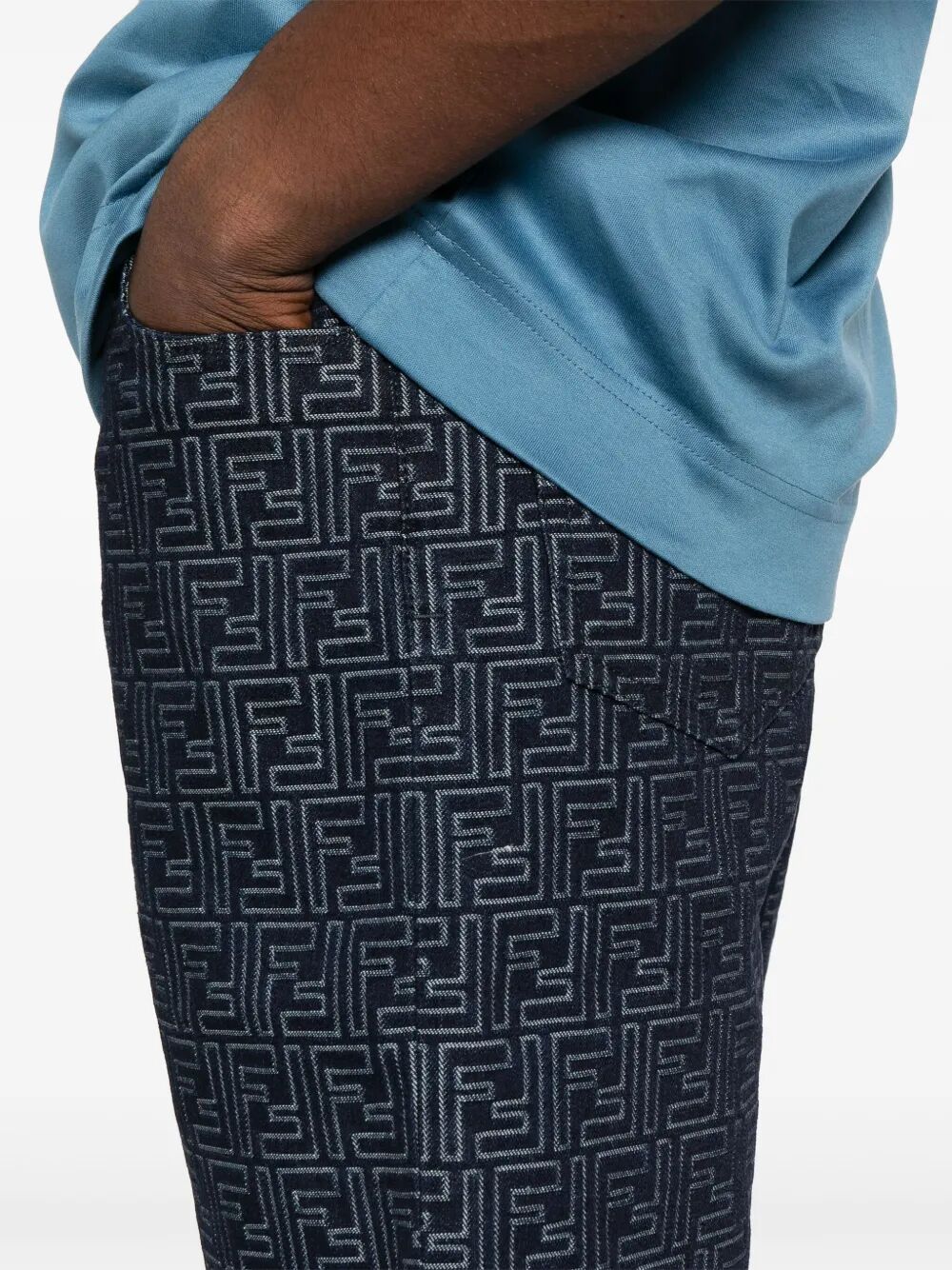 Fendi Ff Jacquard Denim Shorts