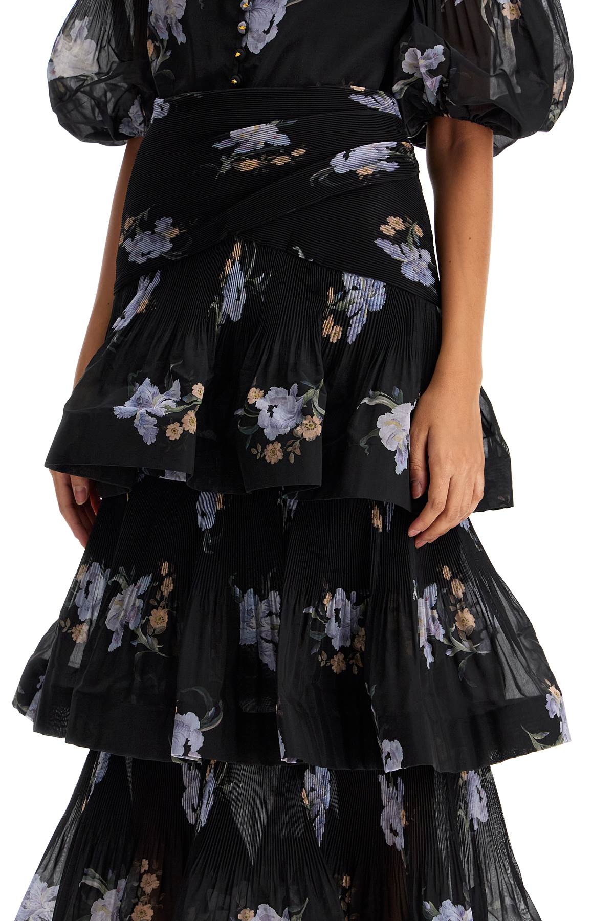 Zimmermann Pleated Ruffle Skirt With Floral Print