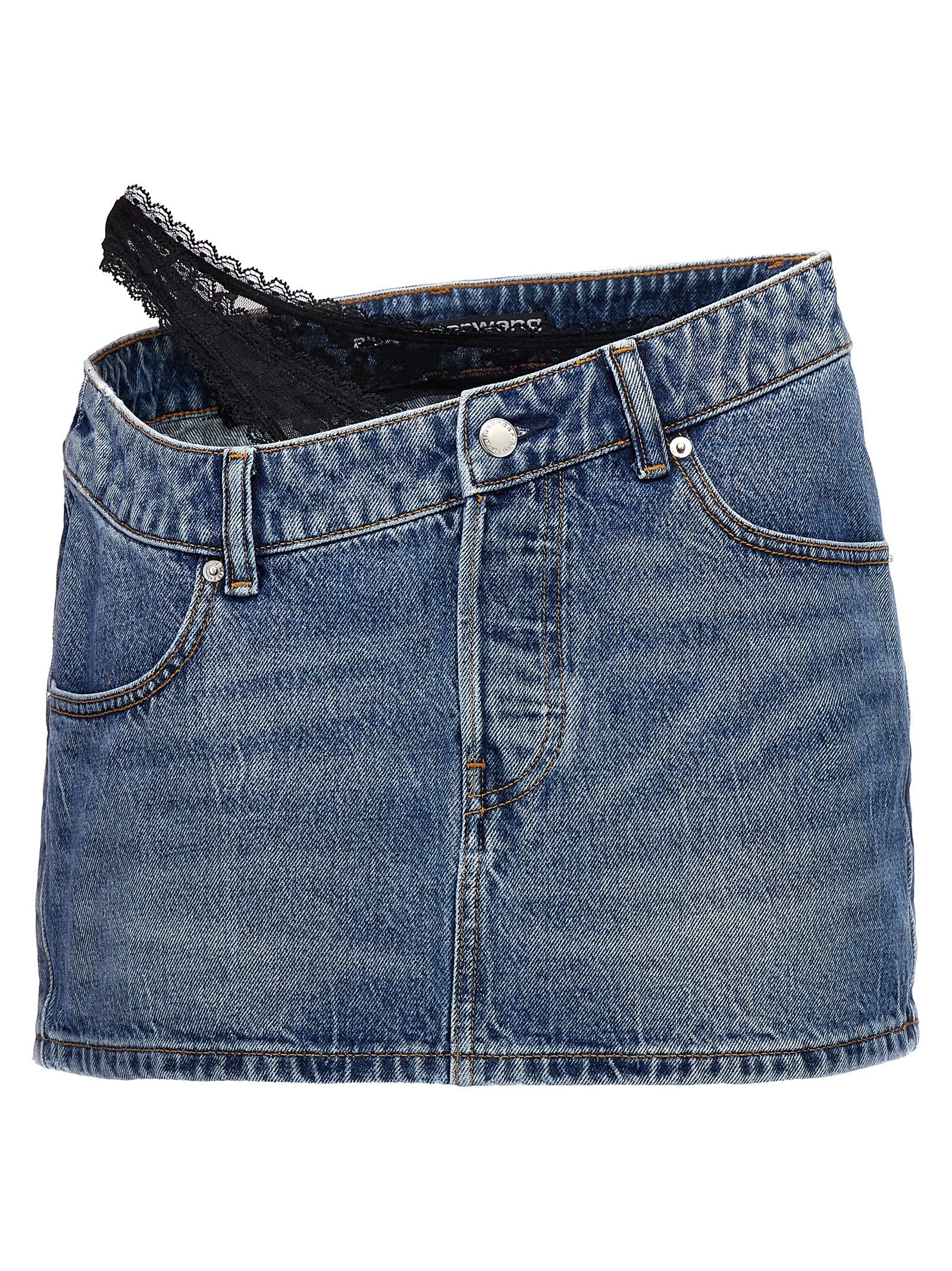 Denim X Alexander Wang 'Dip Side Lace Undie' Mini Skirt