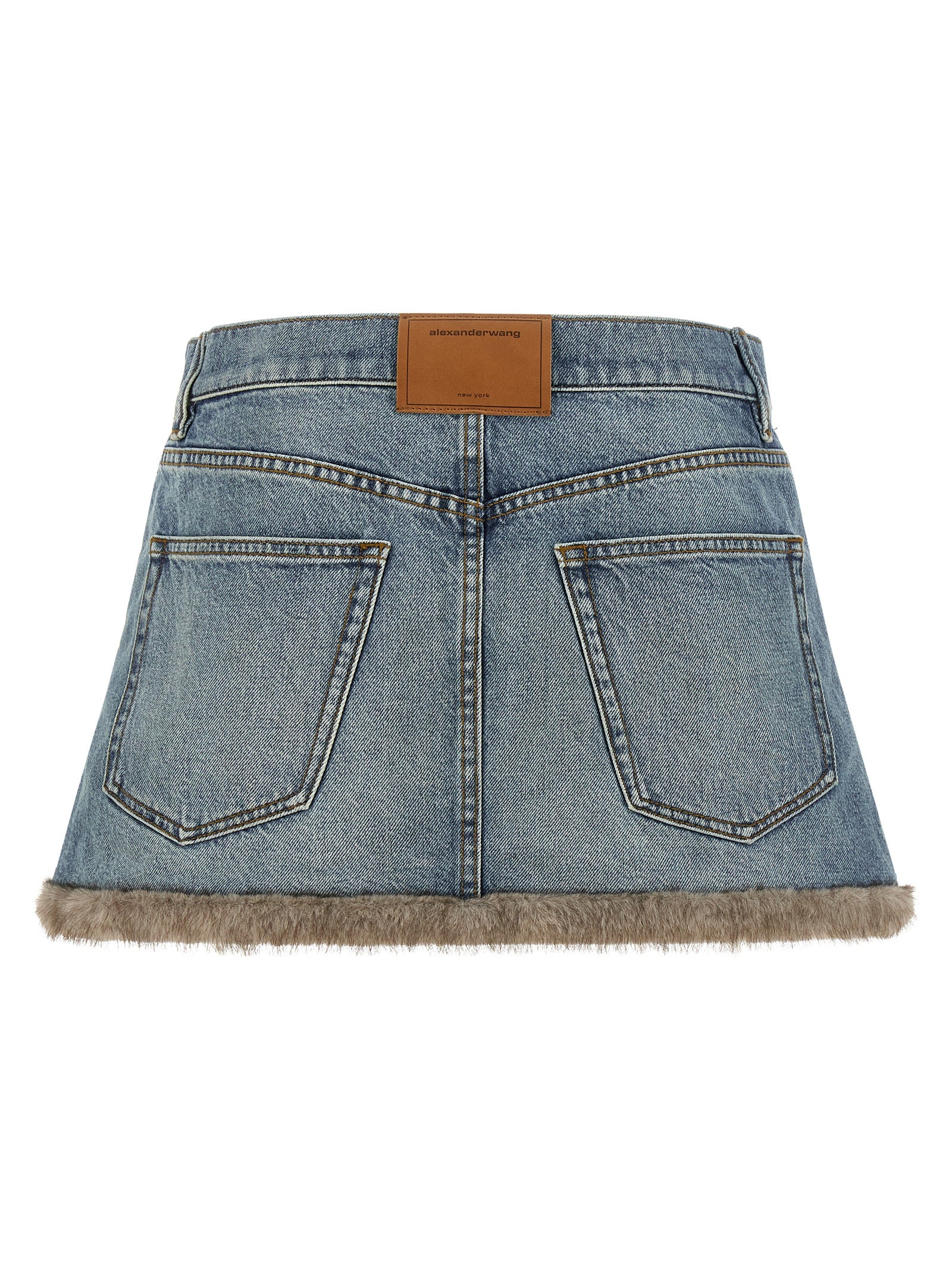 Denim X Alexander Wang Denim Skirt With Fur Hem