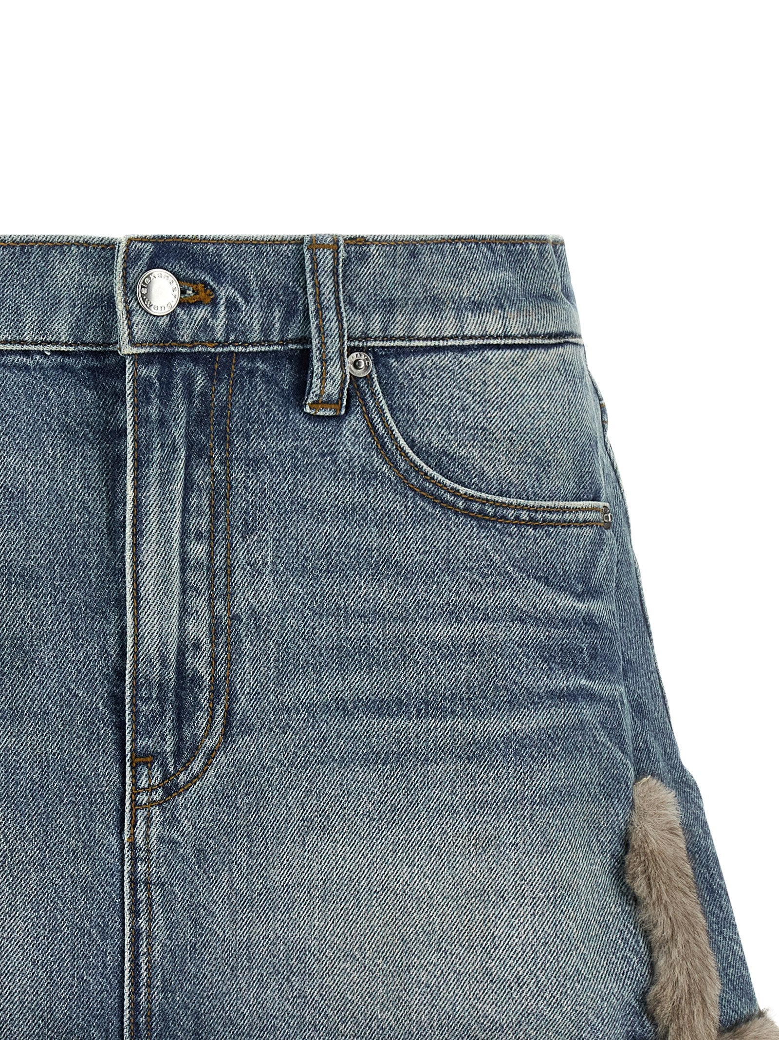 Denim X Alexander Wang Denim Skirt With Fur Hem