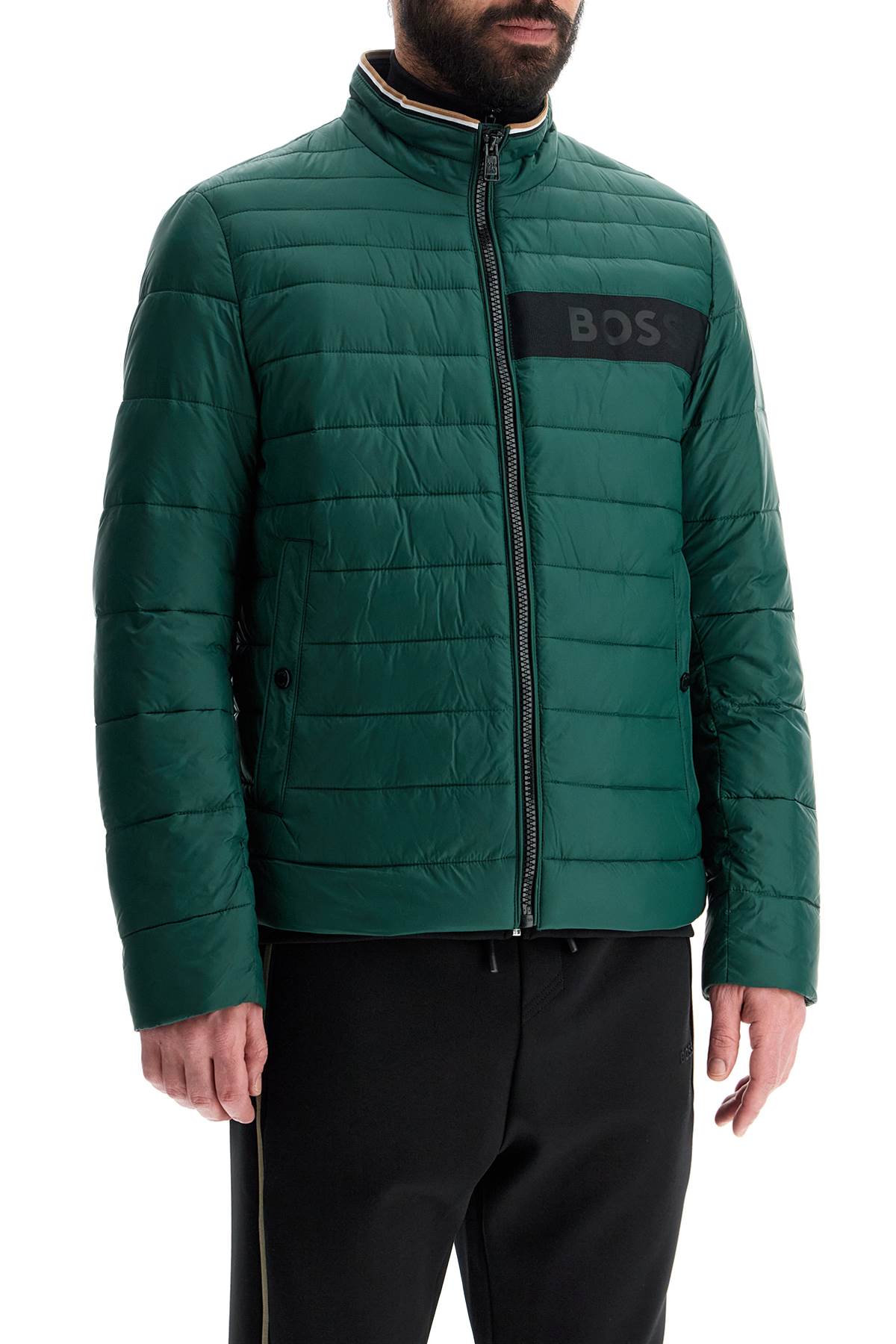 Boss Green Down Jacket With High Collar Regular Fit And Zip