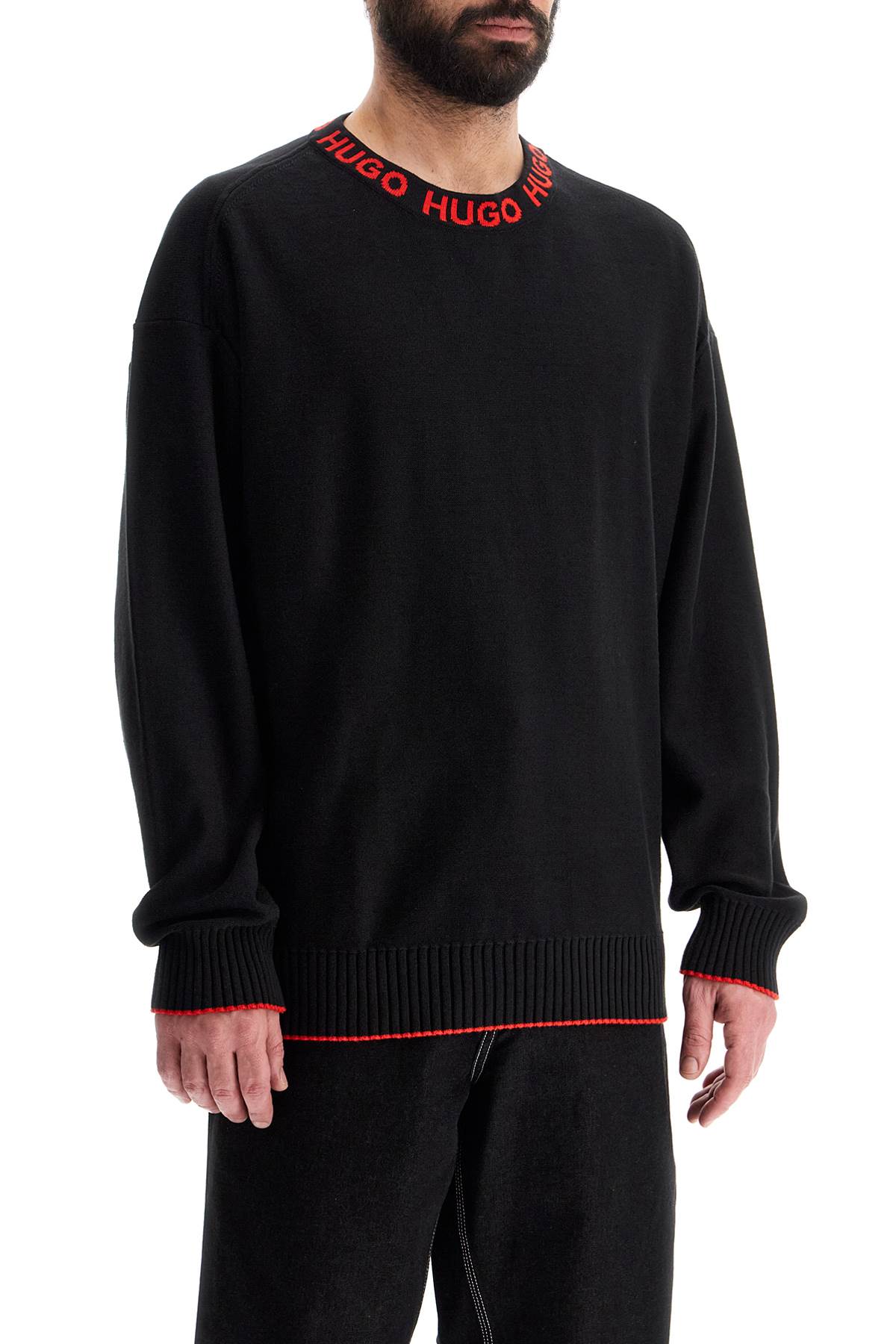 Hugo Black Wide Neck Sweatshirt Loose Fit Long Sleeve