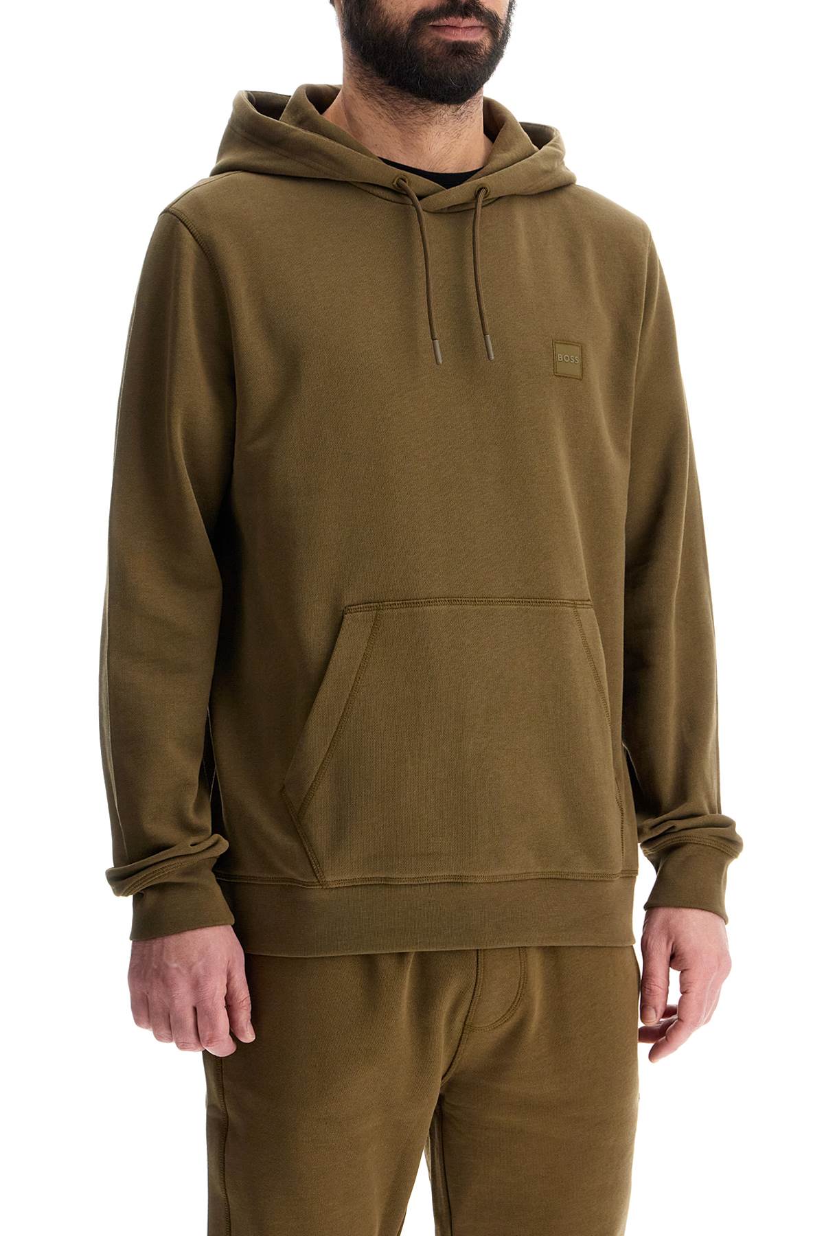 Boss Green Zip-Up Hoodie With Kangaroo Pocket Cotton