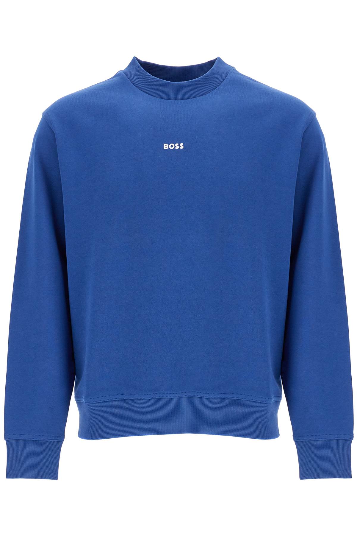 Boss Men'S Crew Neck Cotton Sweatshirt Blue Long Sleeves