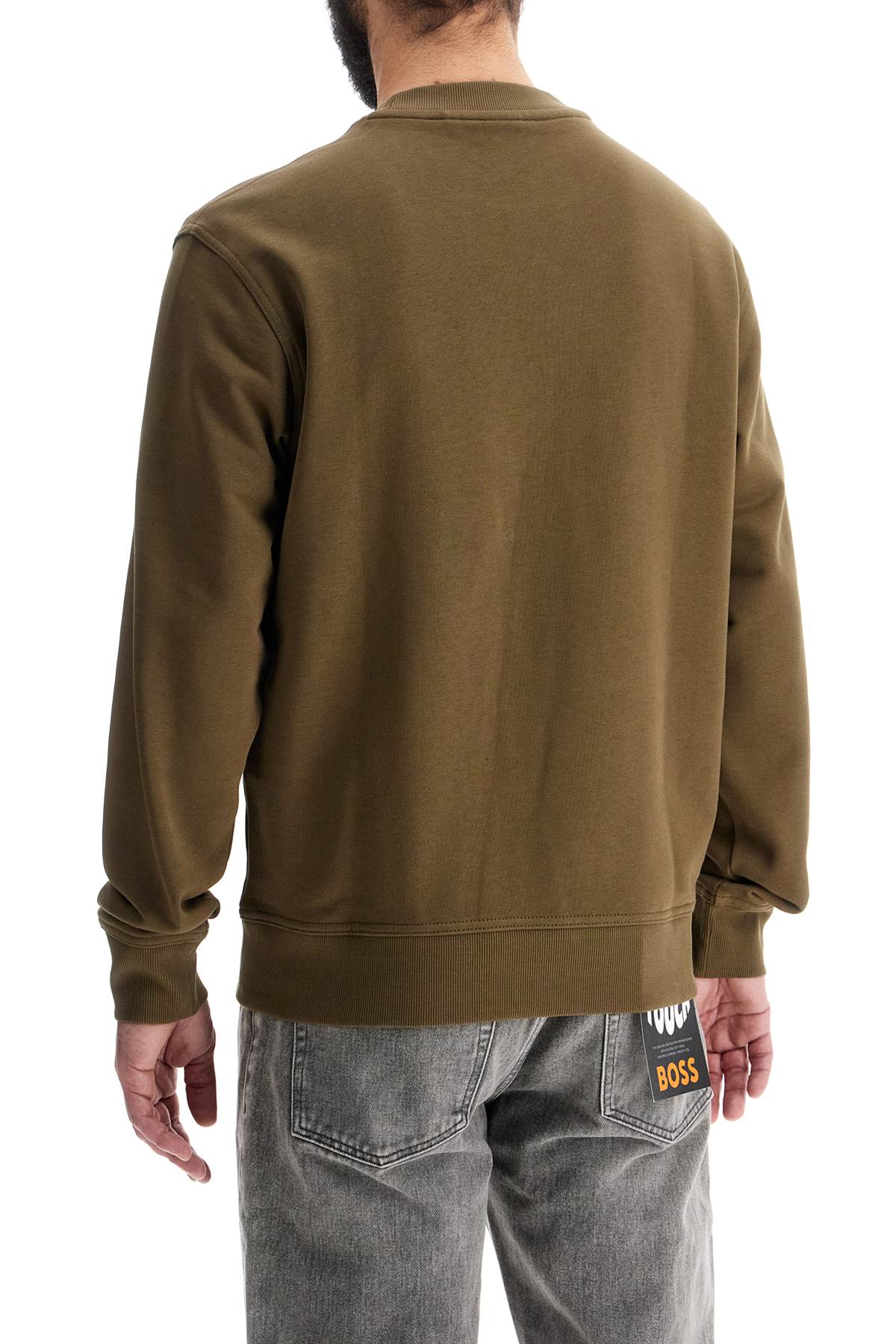 Boss Men'S Long Sleeve Crew Neck Sweatshirt Olive Green Cotton