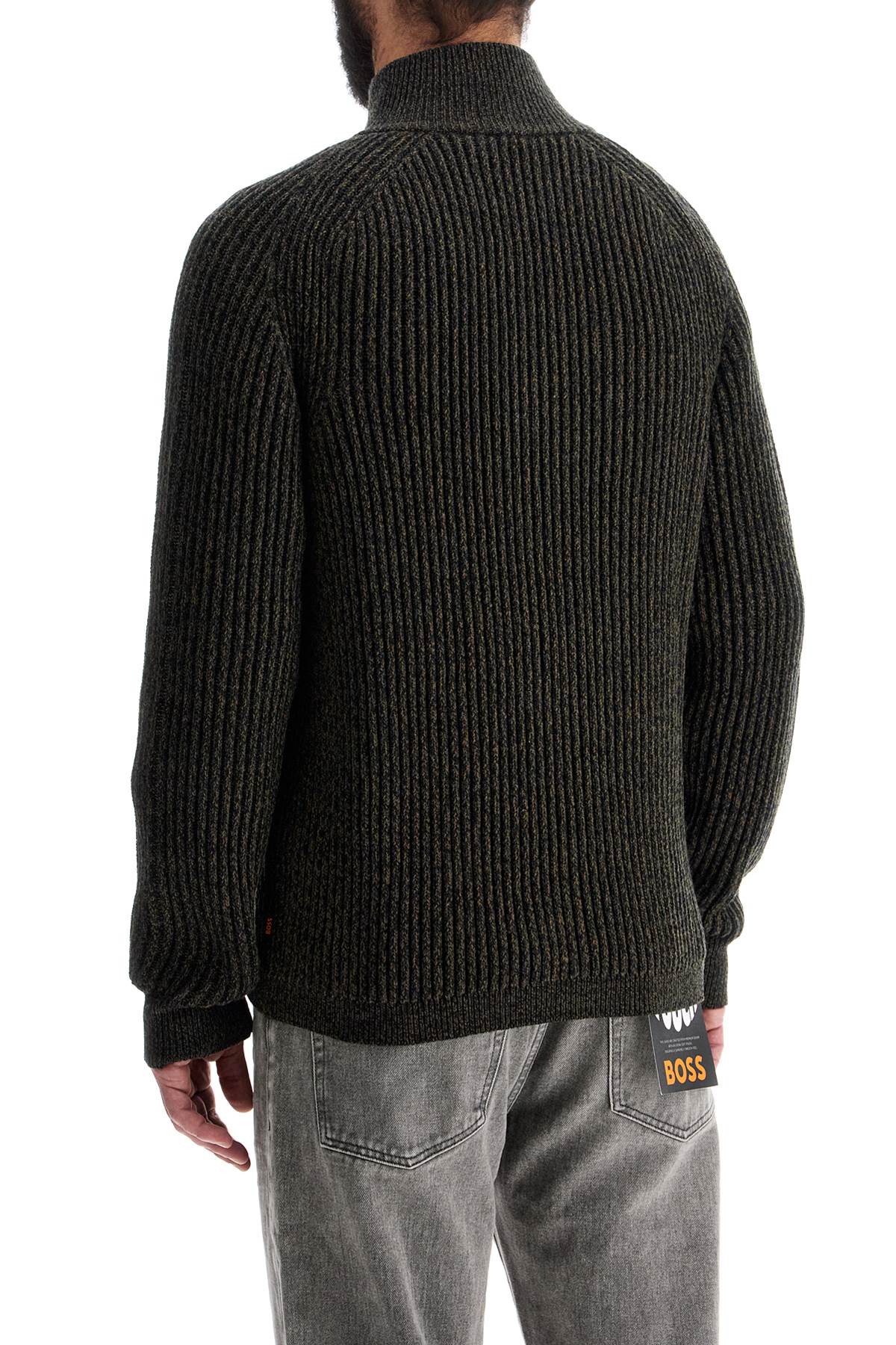 Boss Regular Fit Green High Neck Sweater In Wool And Polyacrylic