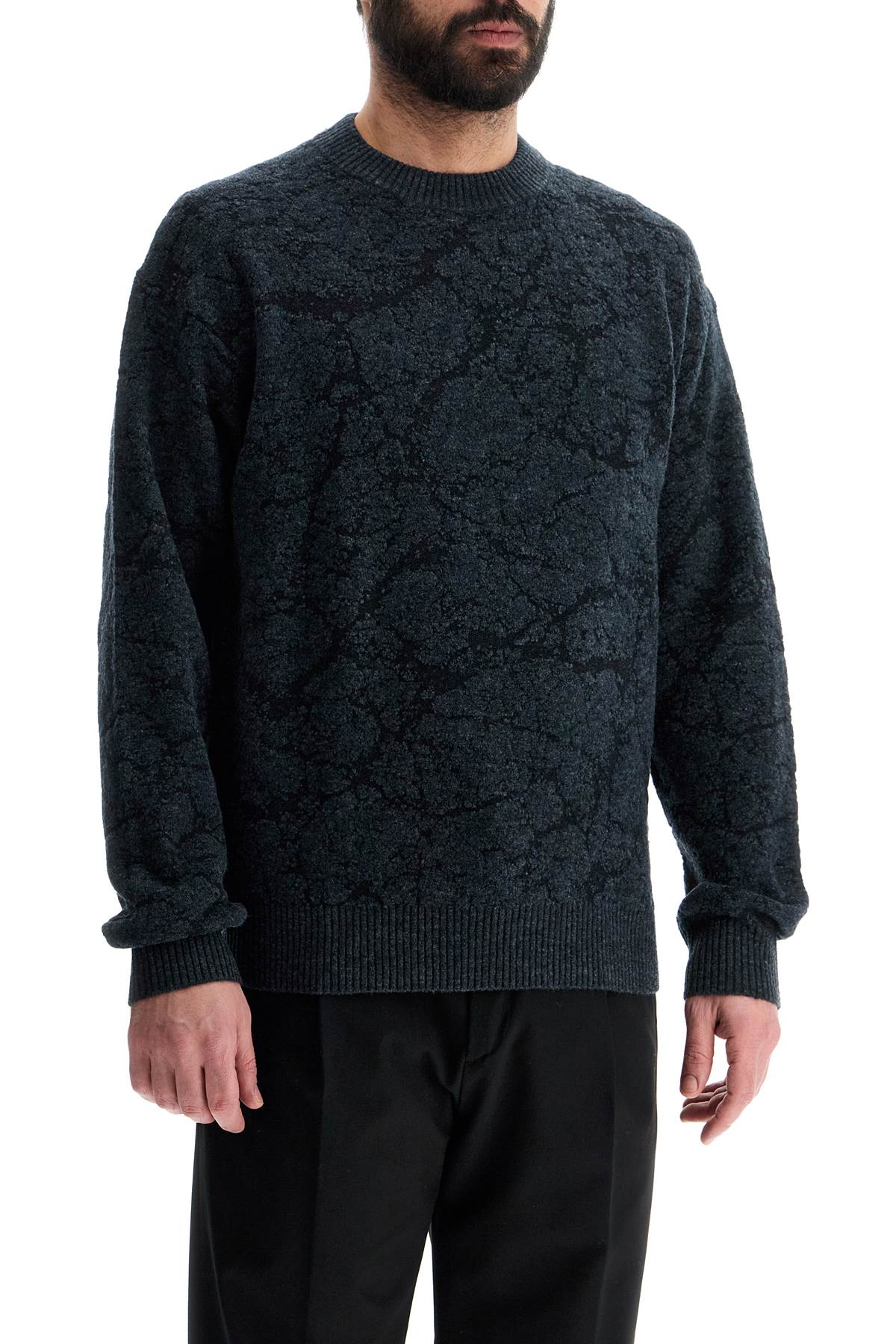 Boss Men'S Black Wool Sweater With Wide Neck Regular Fit